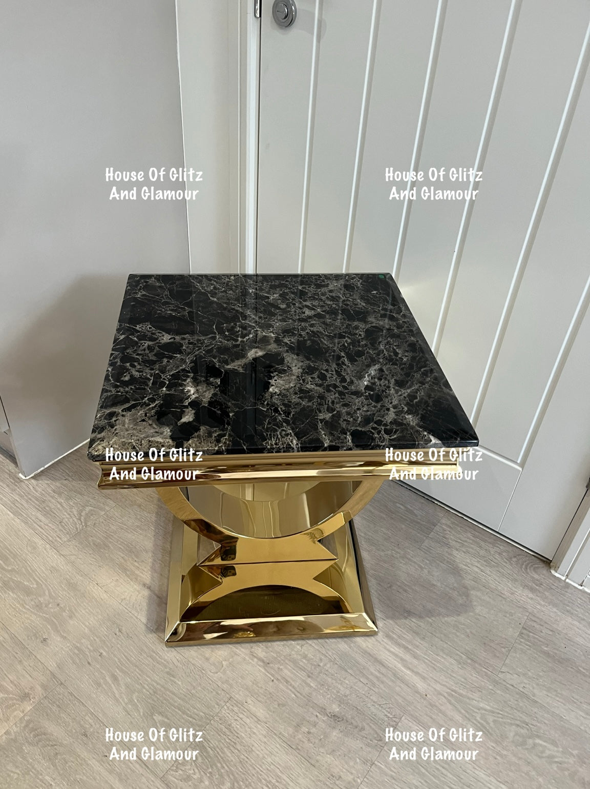 Arianna Black Marble & Gold Circular Lamp / Side Table 50cm x 50cm