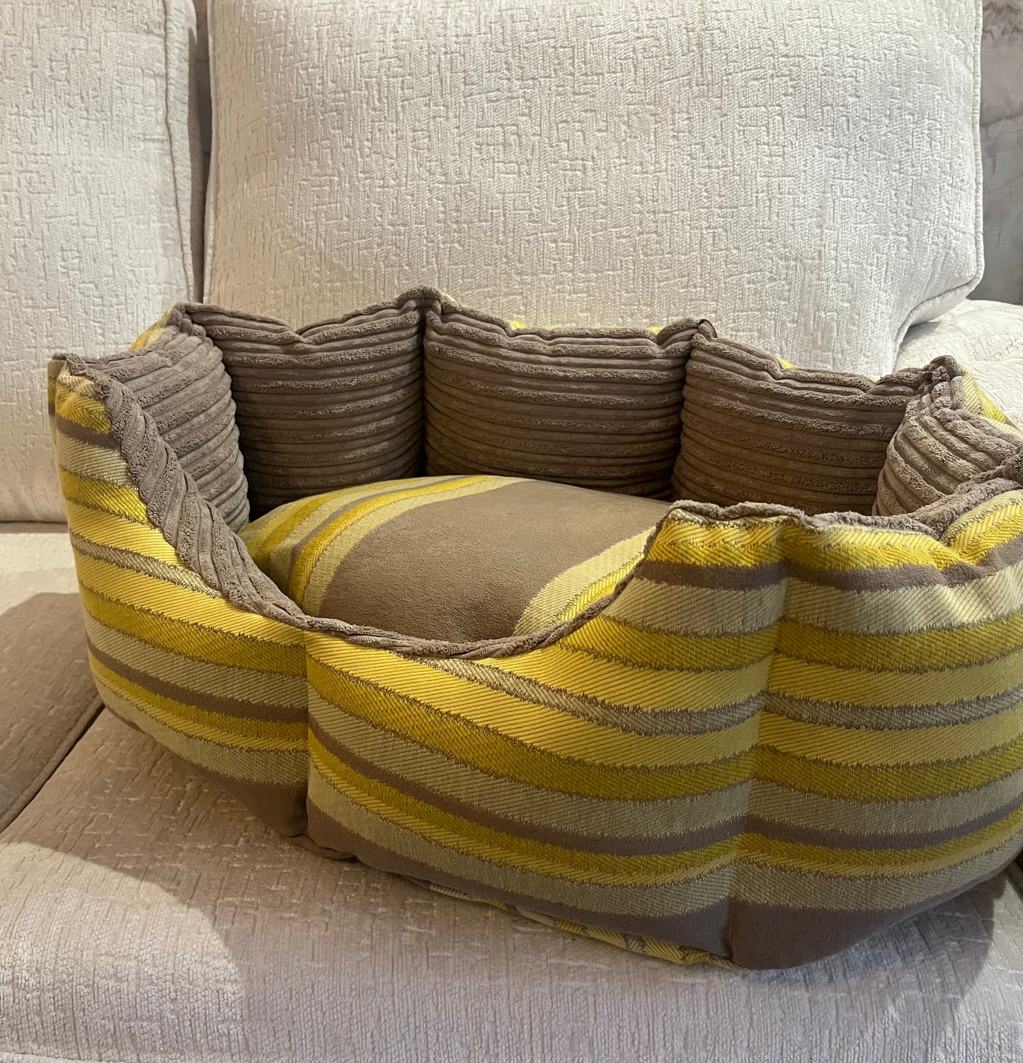 Beige And Yellow Striped Dog Bed