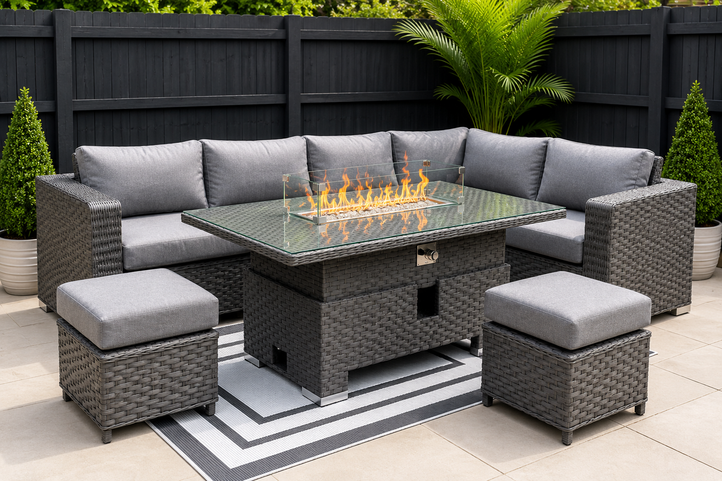 JAMAICA CORNER RISING DINING SET WITH FIRE PIT - Grey