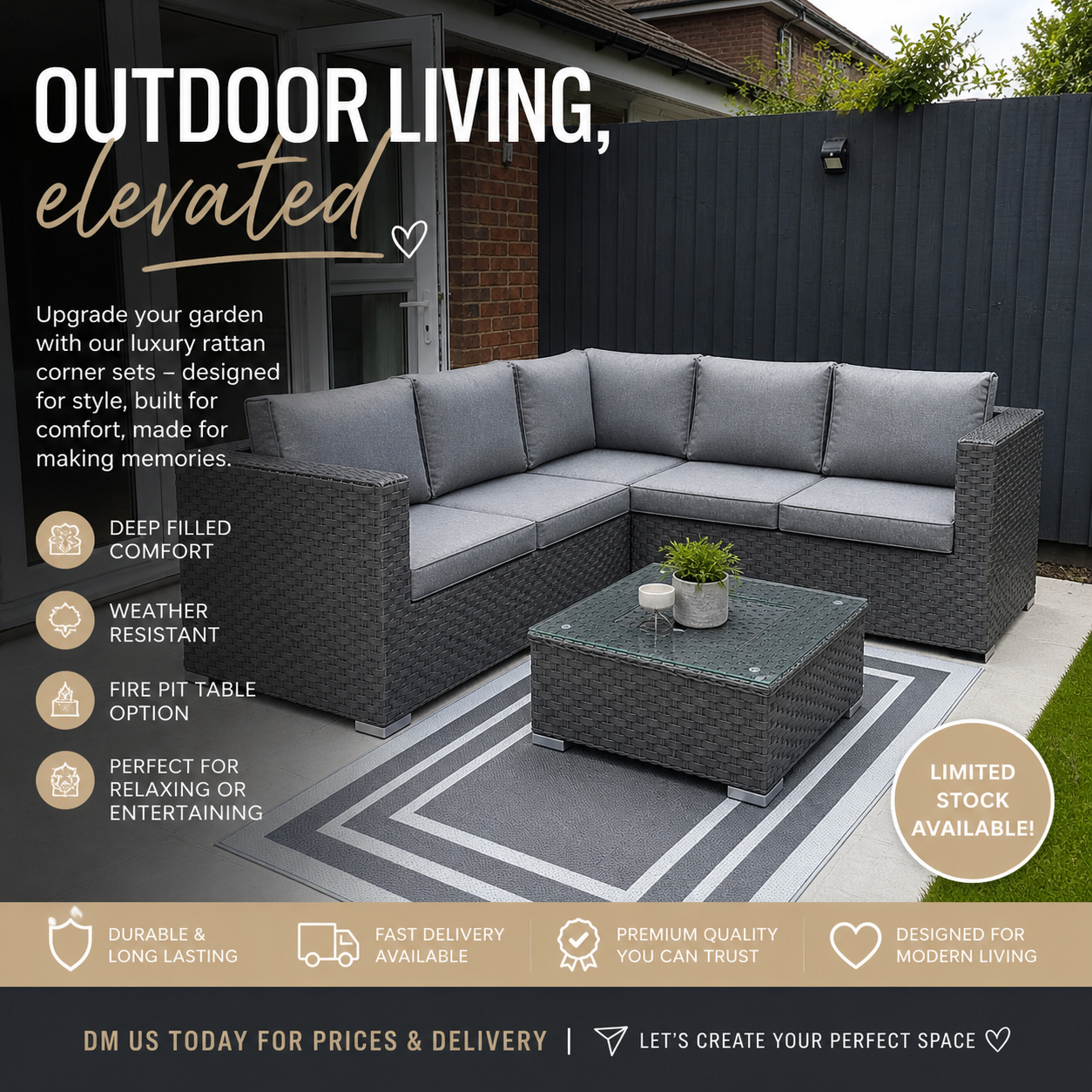 Saint Lucia Grey Rattan Corner Sofa Set with Ice Bucket Table | Garden Furniture