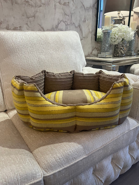 Beige And Yellow Striped Dog Bed