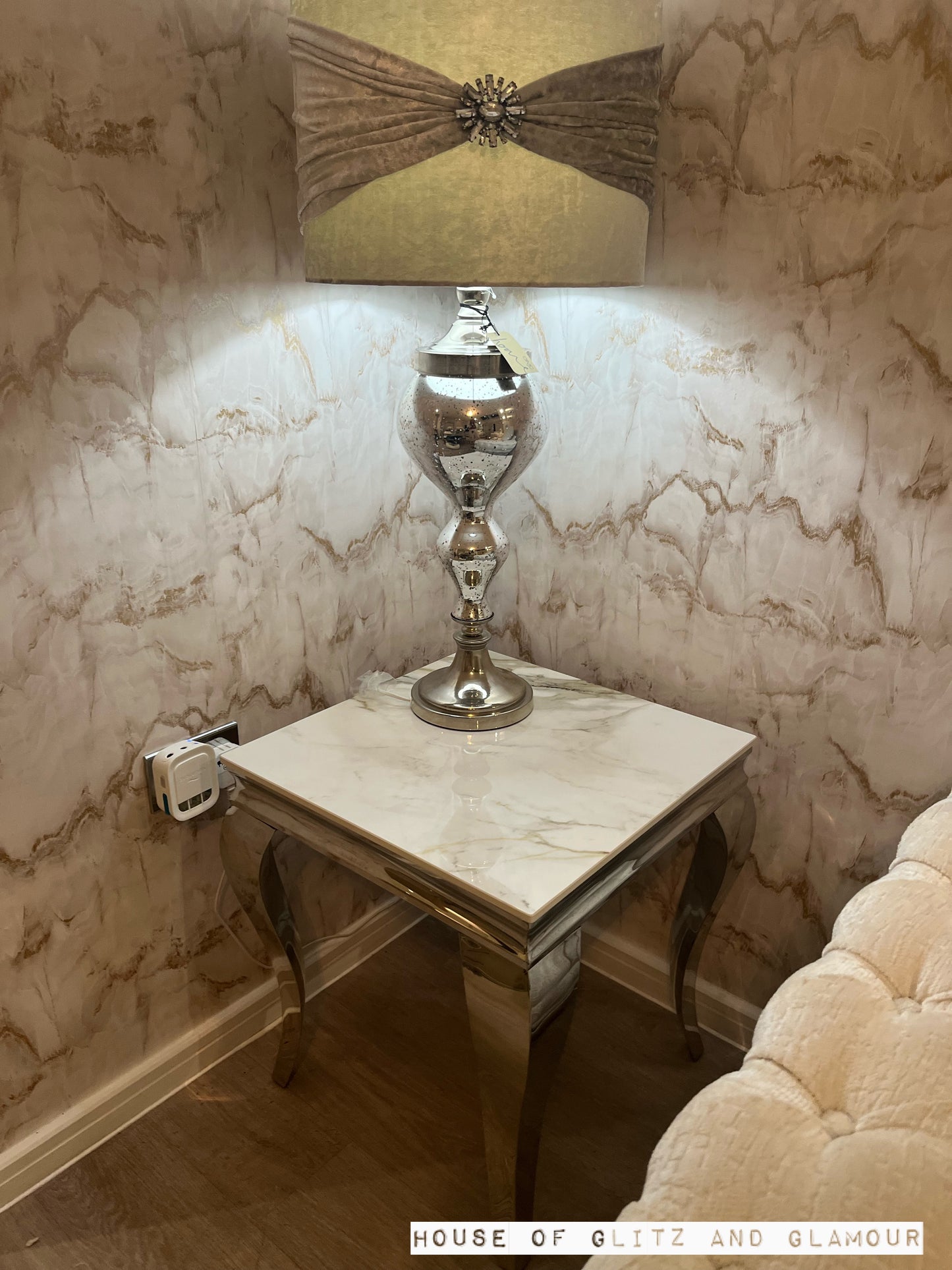 Louis Kasi Gold Ceramic & Stainless Steel Lamp / Side Table 50cm x 50cm
