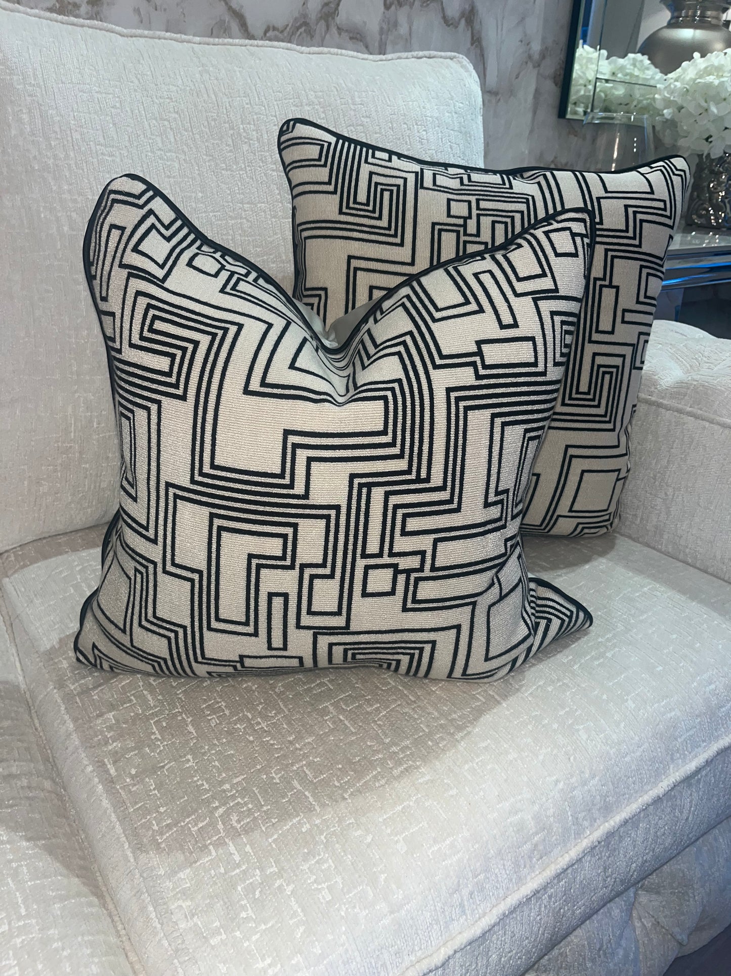 Aztec Cushion in Cream and Black
