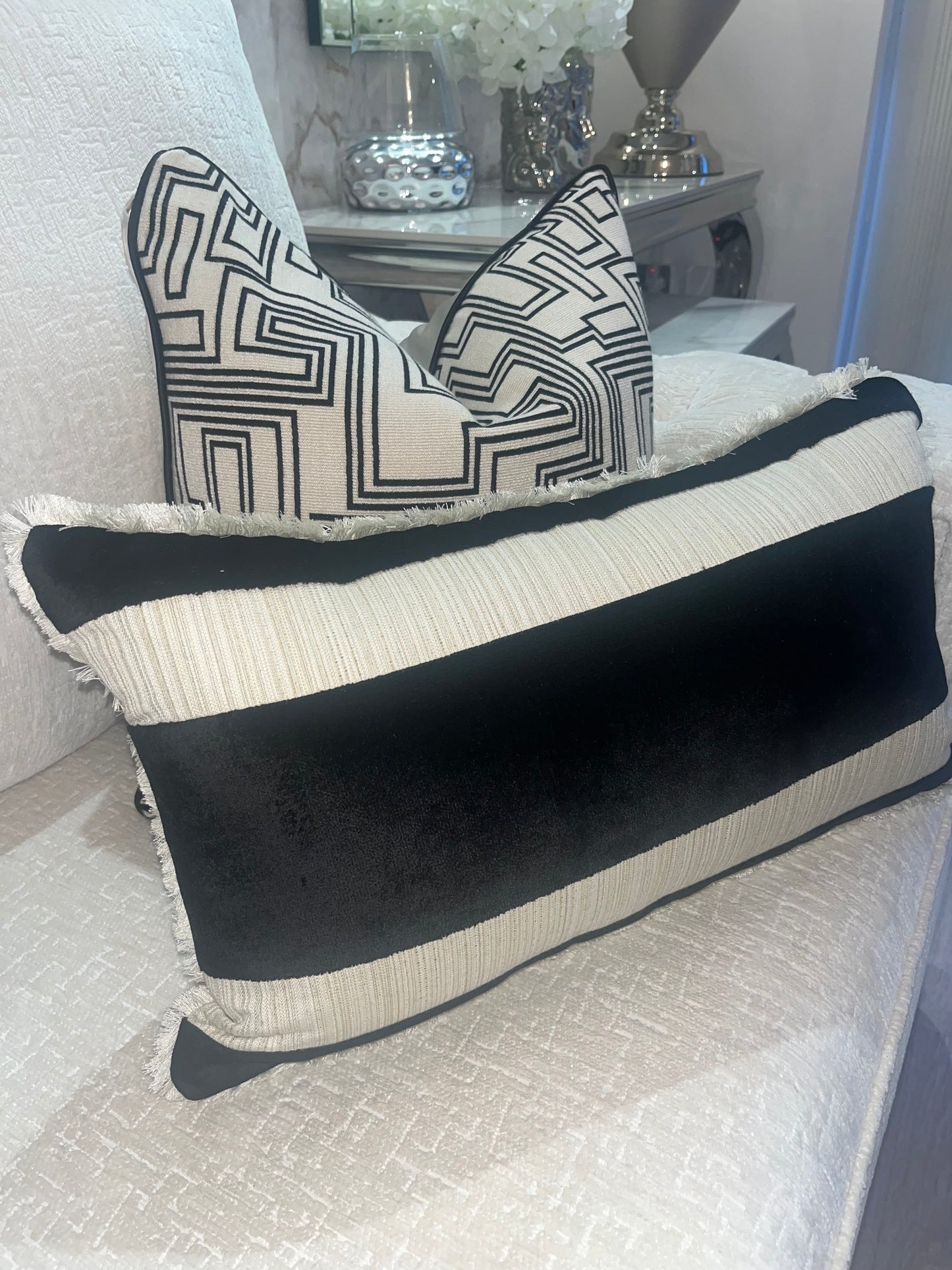 Aztec Cushion in Cream and Black
