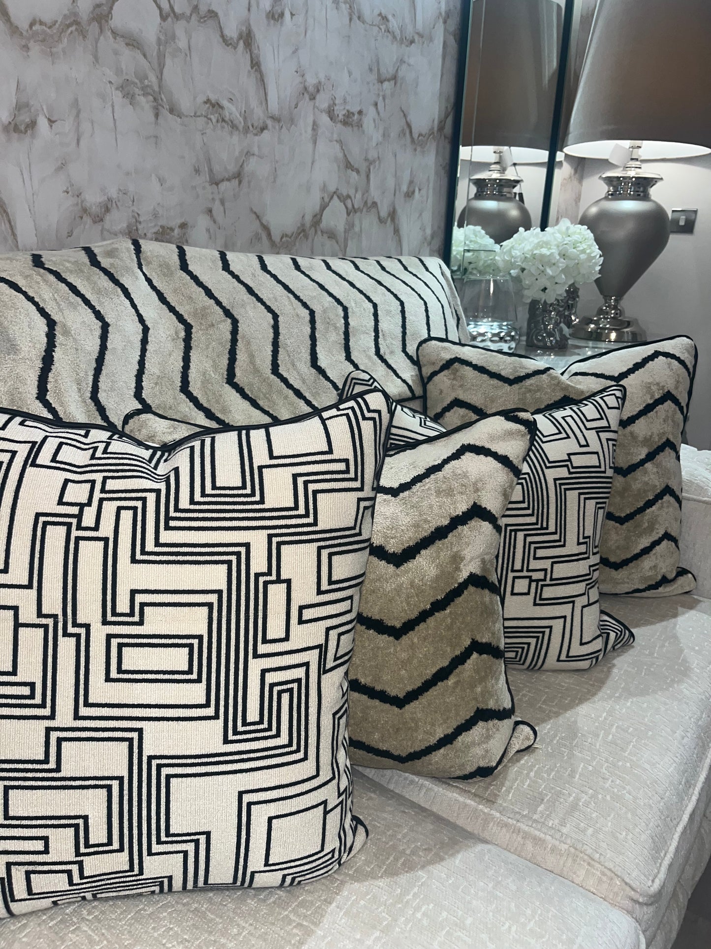 Aztec Cushion in Cream and Black
