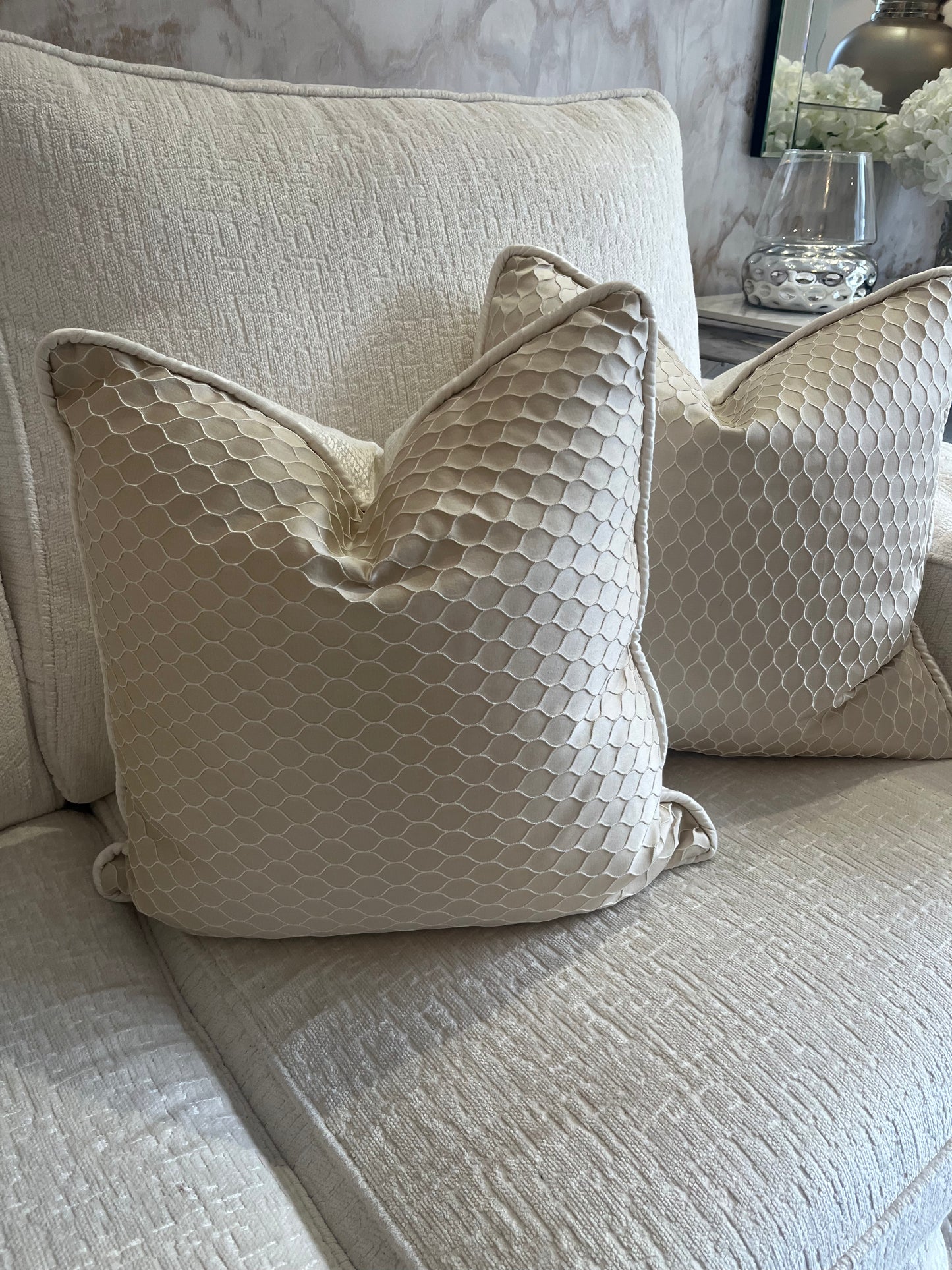 Waffle Reversible Cushion in Cream / White