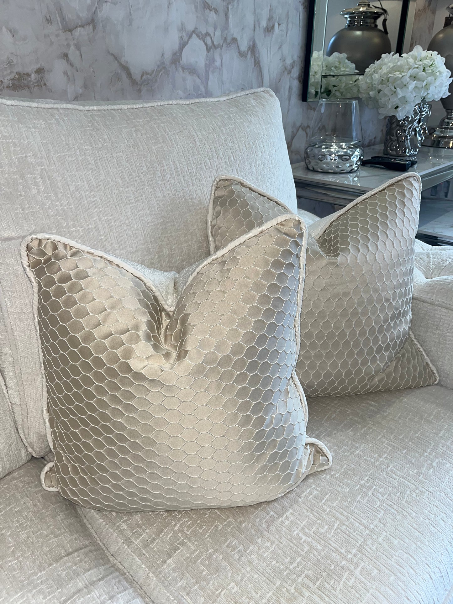Waffle Reversible Cushion in Cream / White