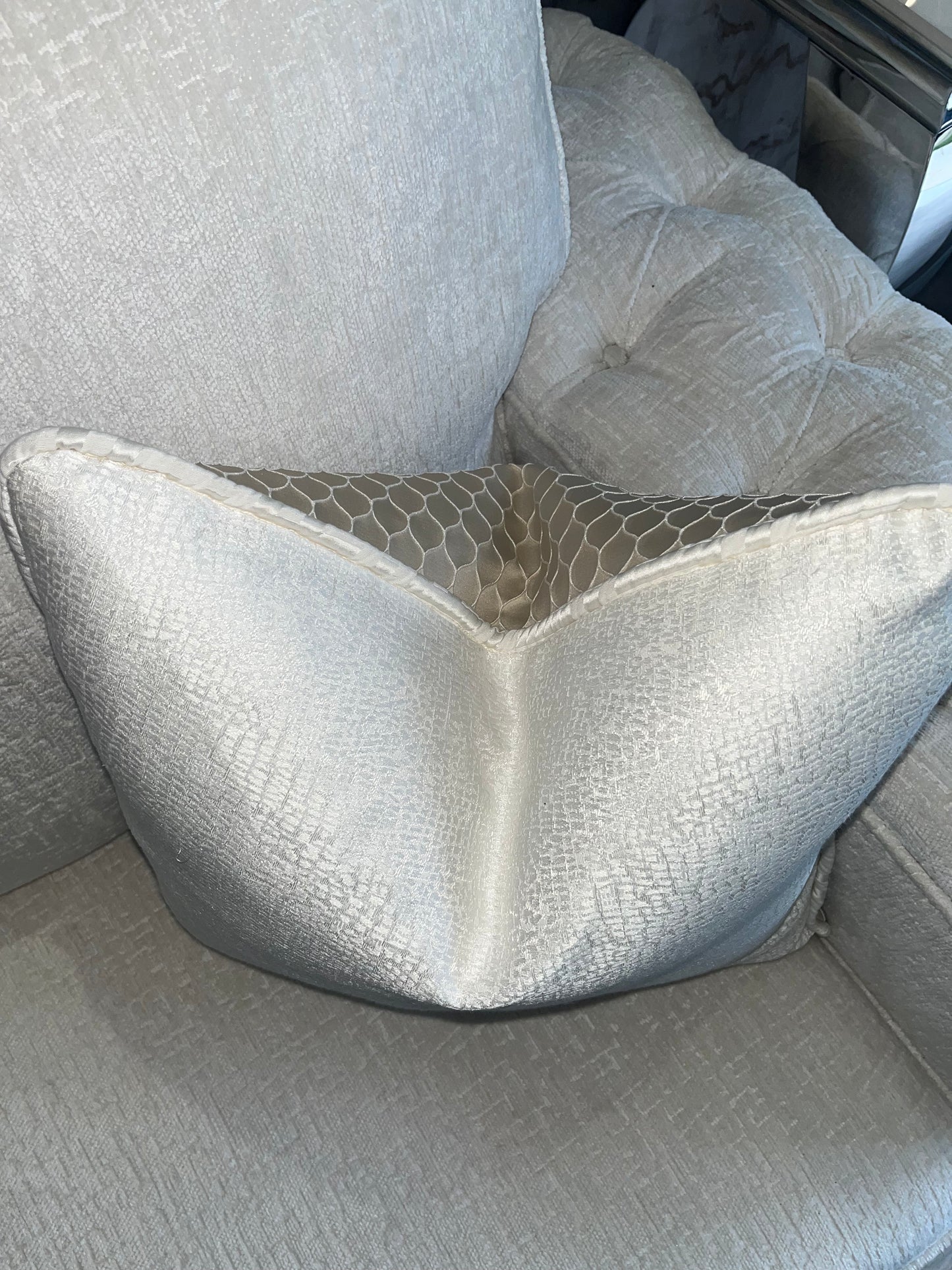Waffle Reversible Cushion in Cream / White