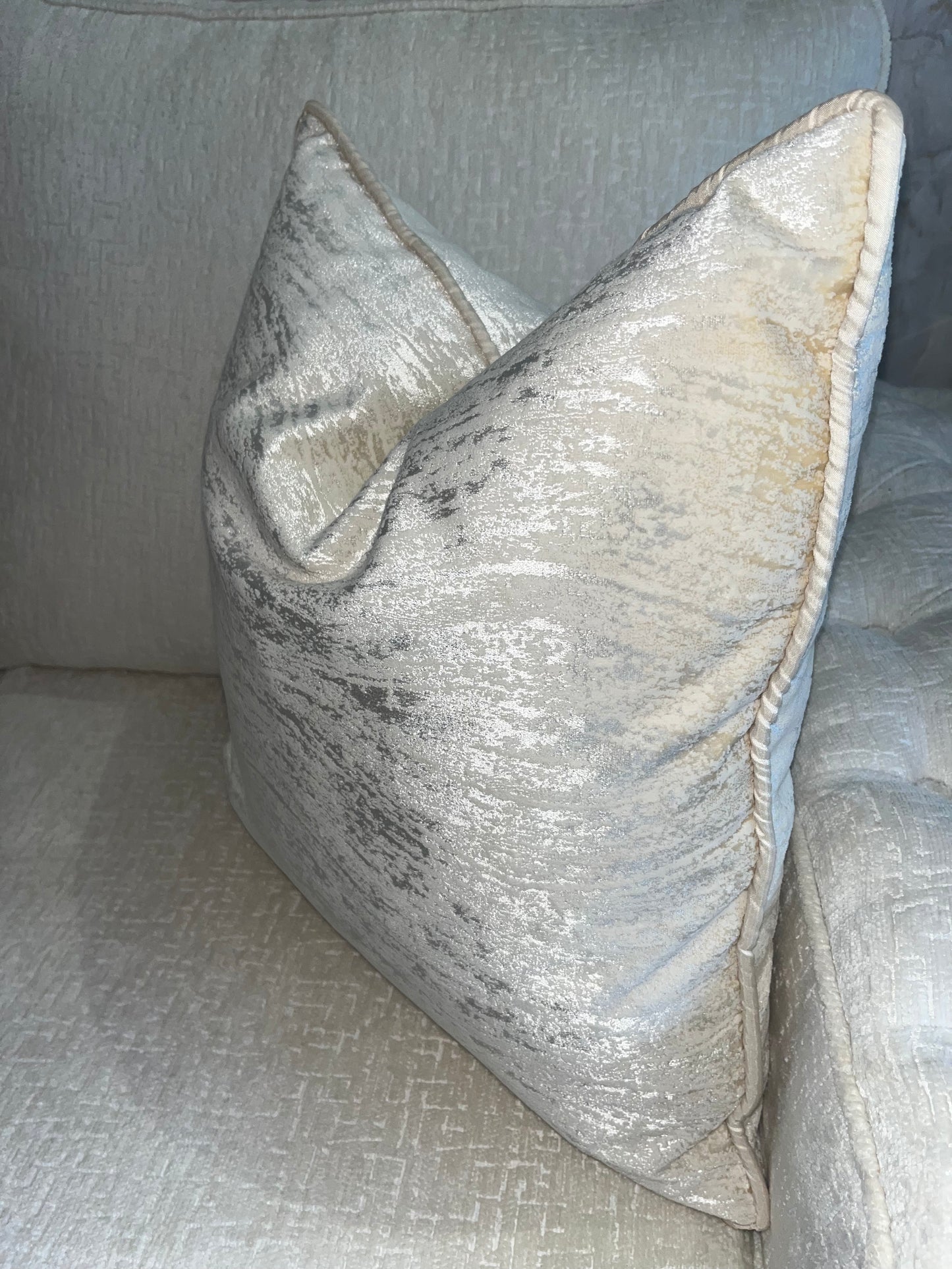 Cream Velvet & Champagne  Patterned Cushion