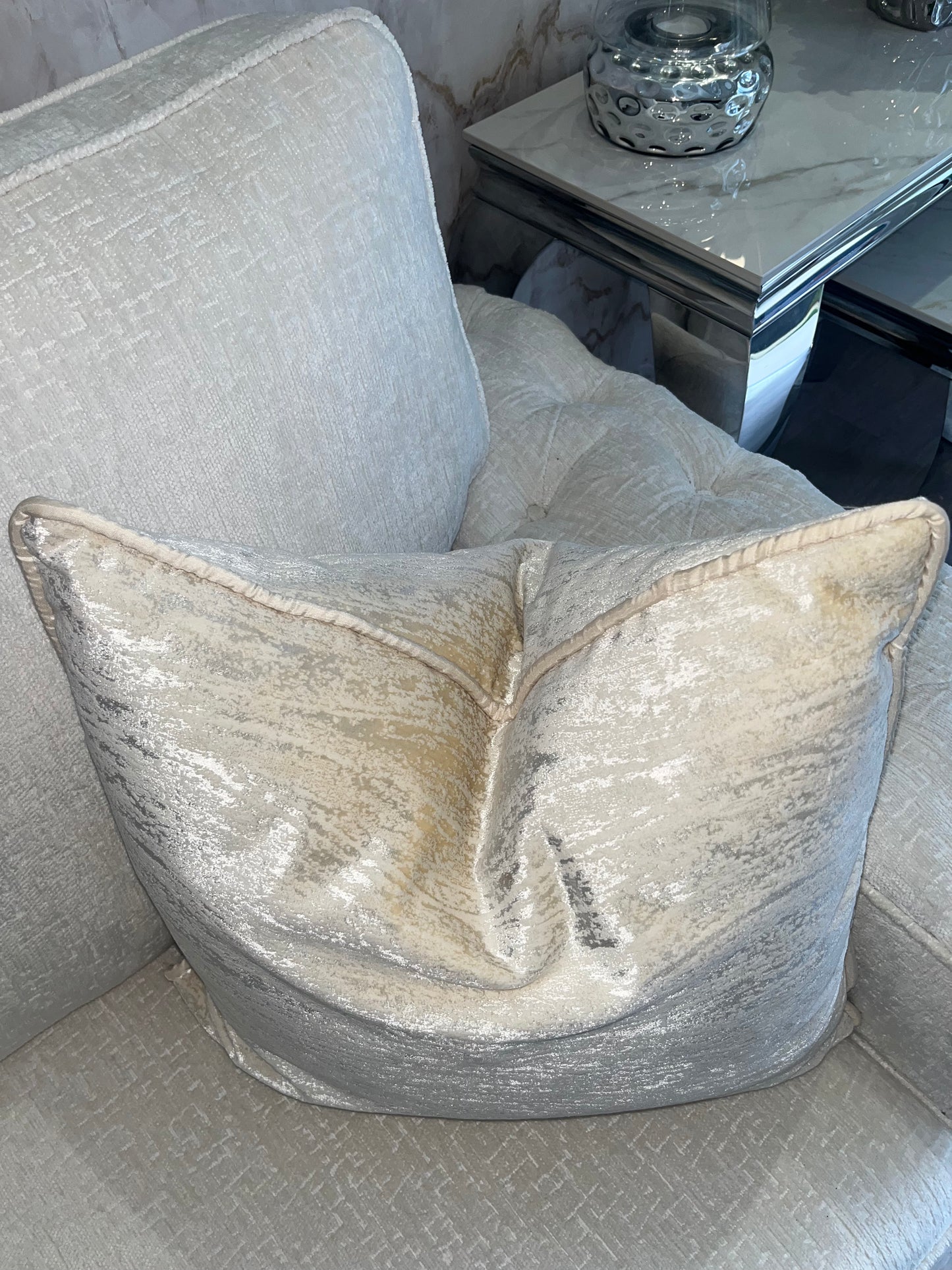 Cream Velvet & Champagne  Patterned Cushion