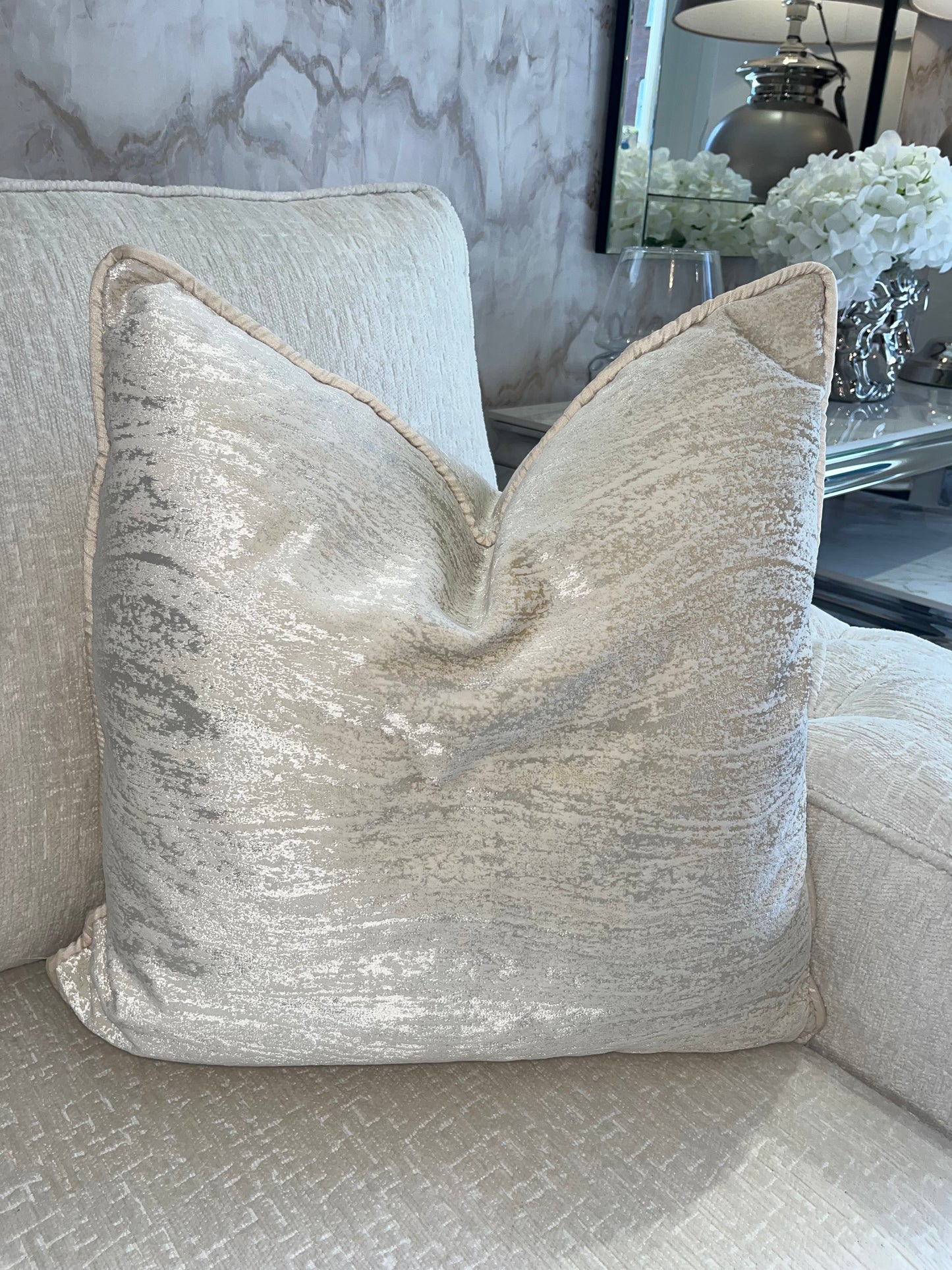 Cream Velvet & Champagne  Patterned Cushion