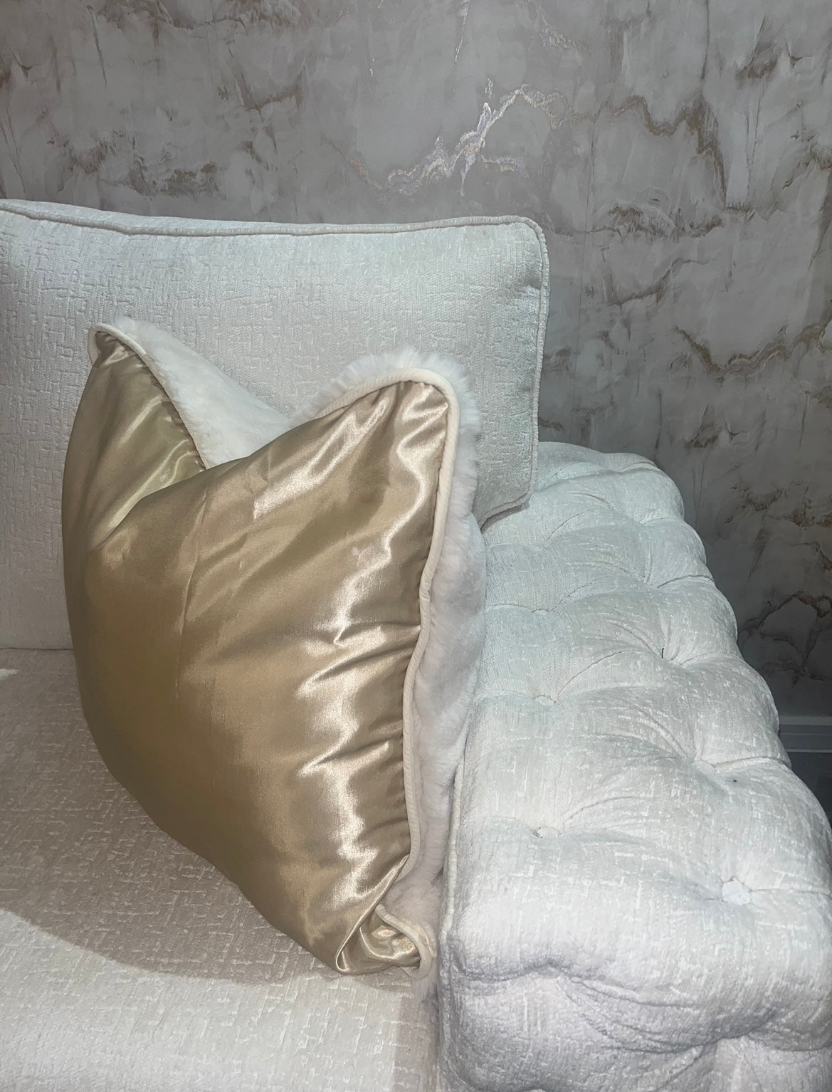 Luxury Cream Fur & Satin Cushion