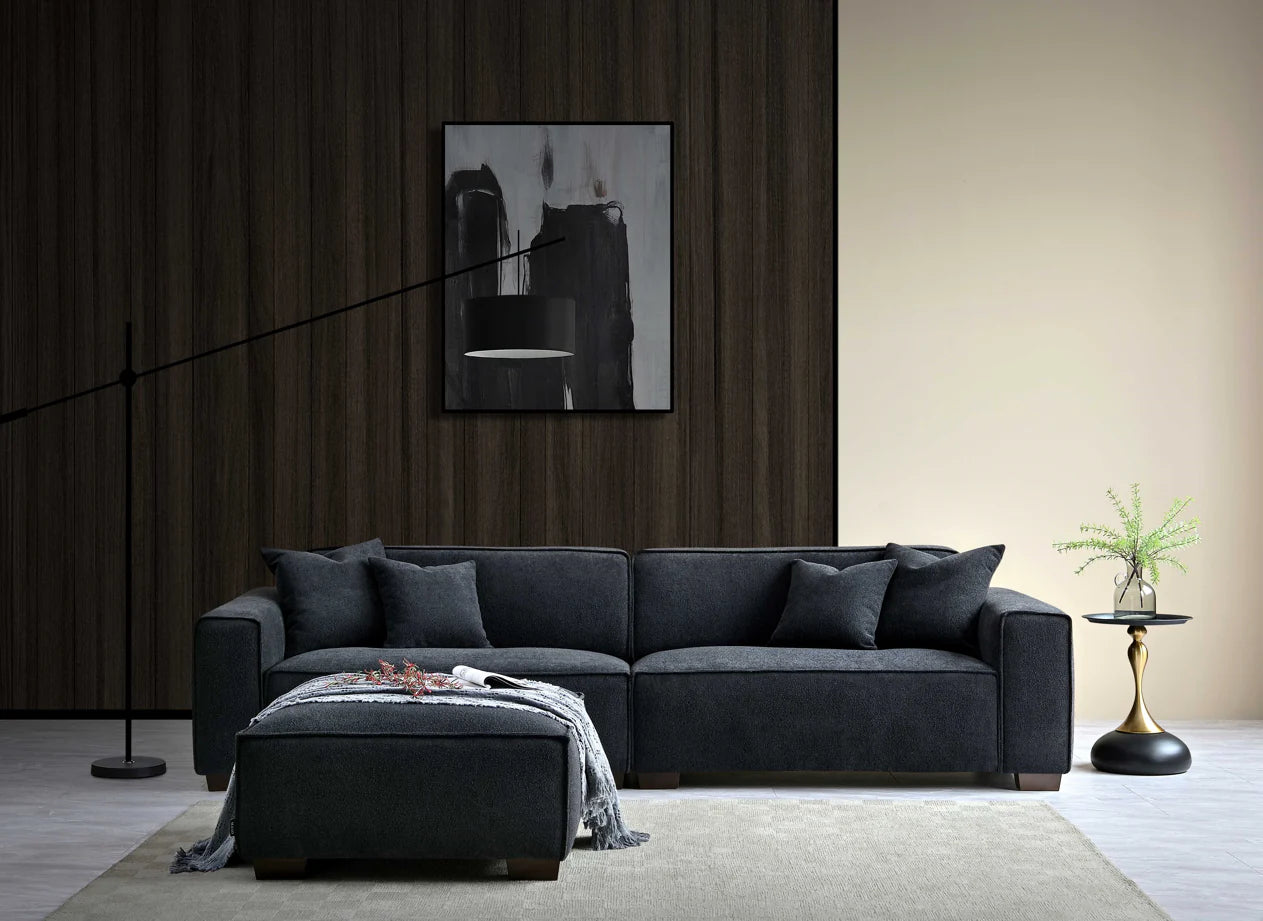 Dakota 4 seater with Chaise in Midnight Boucle