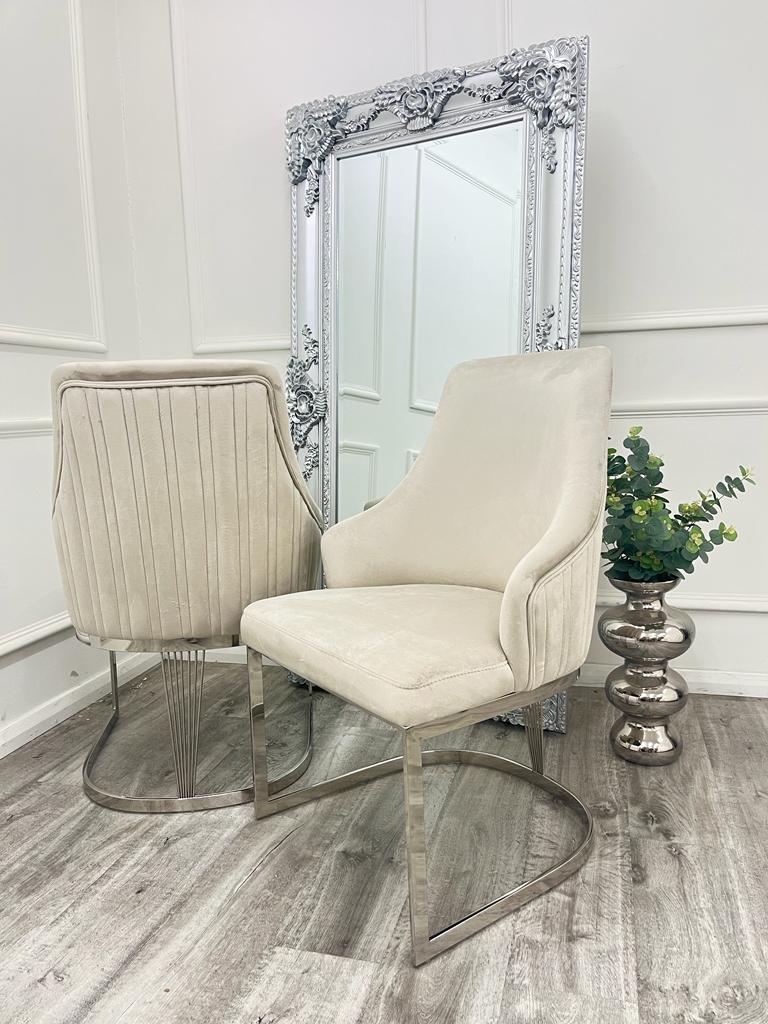 Chelmsford Cream Velvet Dining Chair With Silver Chrome Base – The
