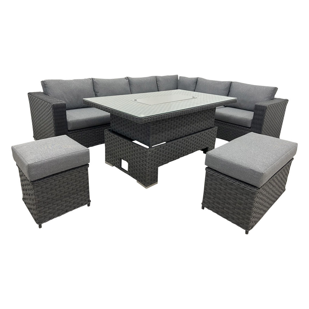 JAMAICA CORNER RISING DINING SET WITH FIRE PIT