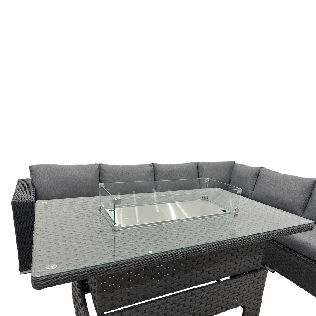 JAMAICA CORNER RISING DINING SET WITH FIRE PIT