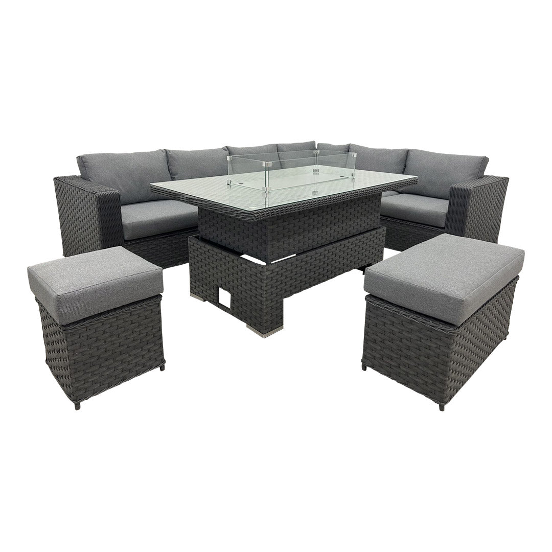 JAMAICA CORNER RISING DINING SET WITH FIRE PIT