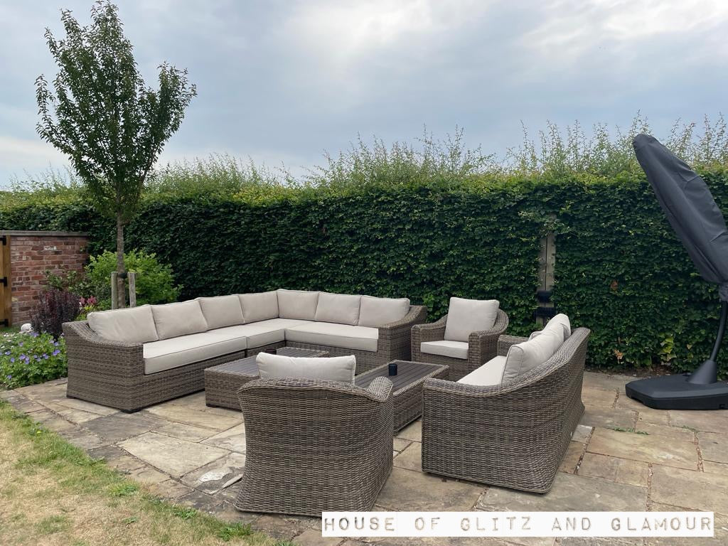 Notting Hill Extra Large Modular Corner Sofa with Coffee Table in Brown Rattan