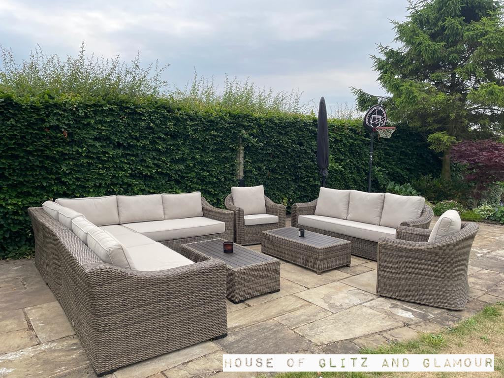 Notting Hill Extra Large Modular Corner Sofa with Coffee Table in Brown Rattan