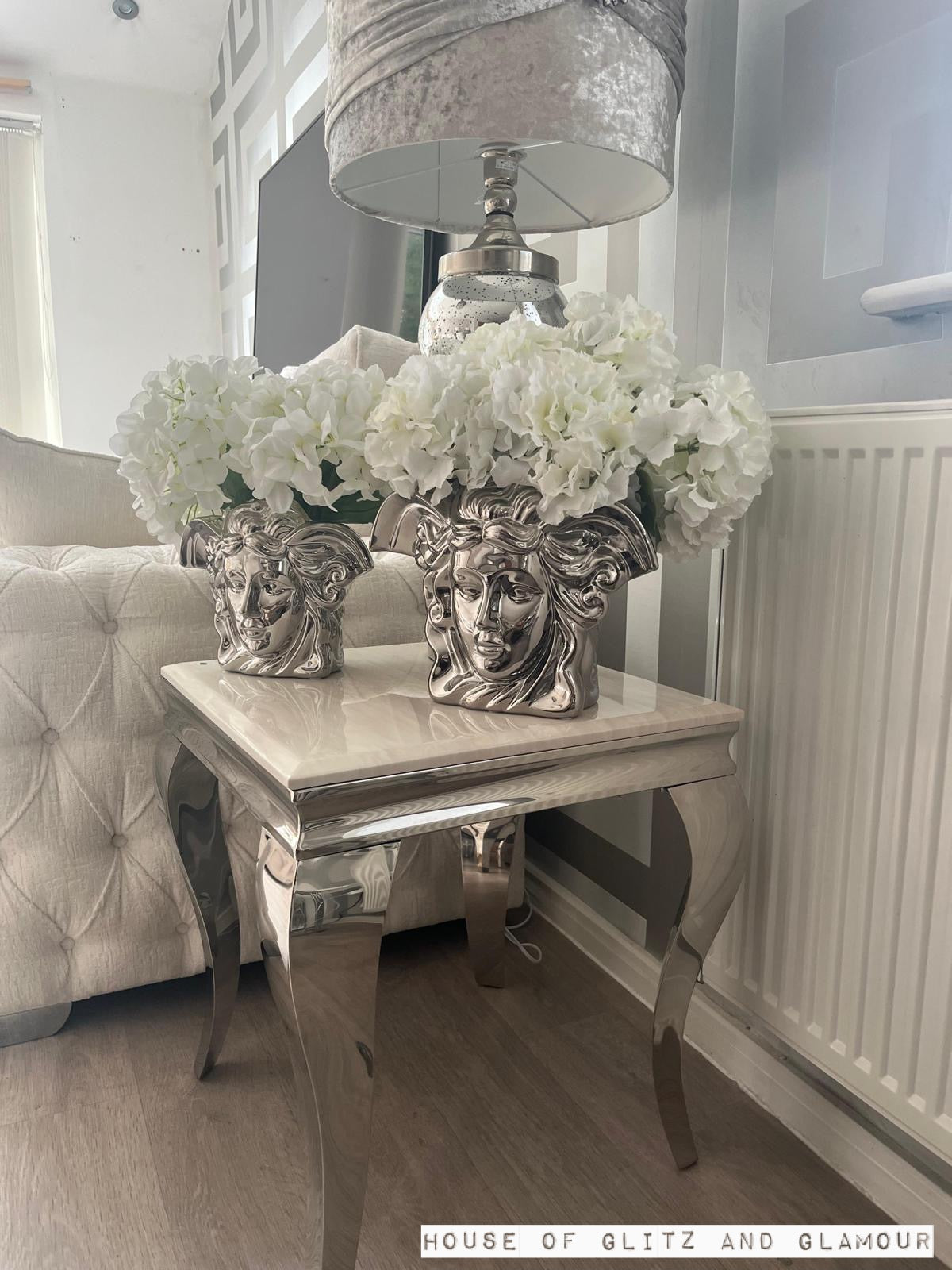 Louis Cream Marble & Stainless Steel Lamp / Side Table