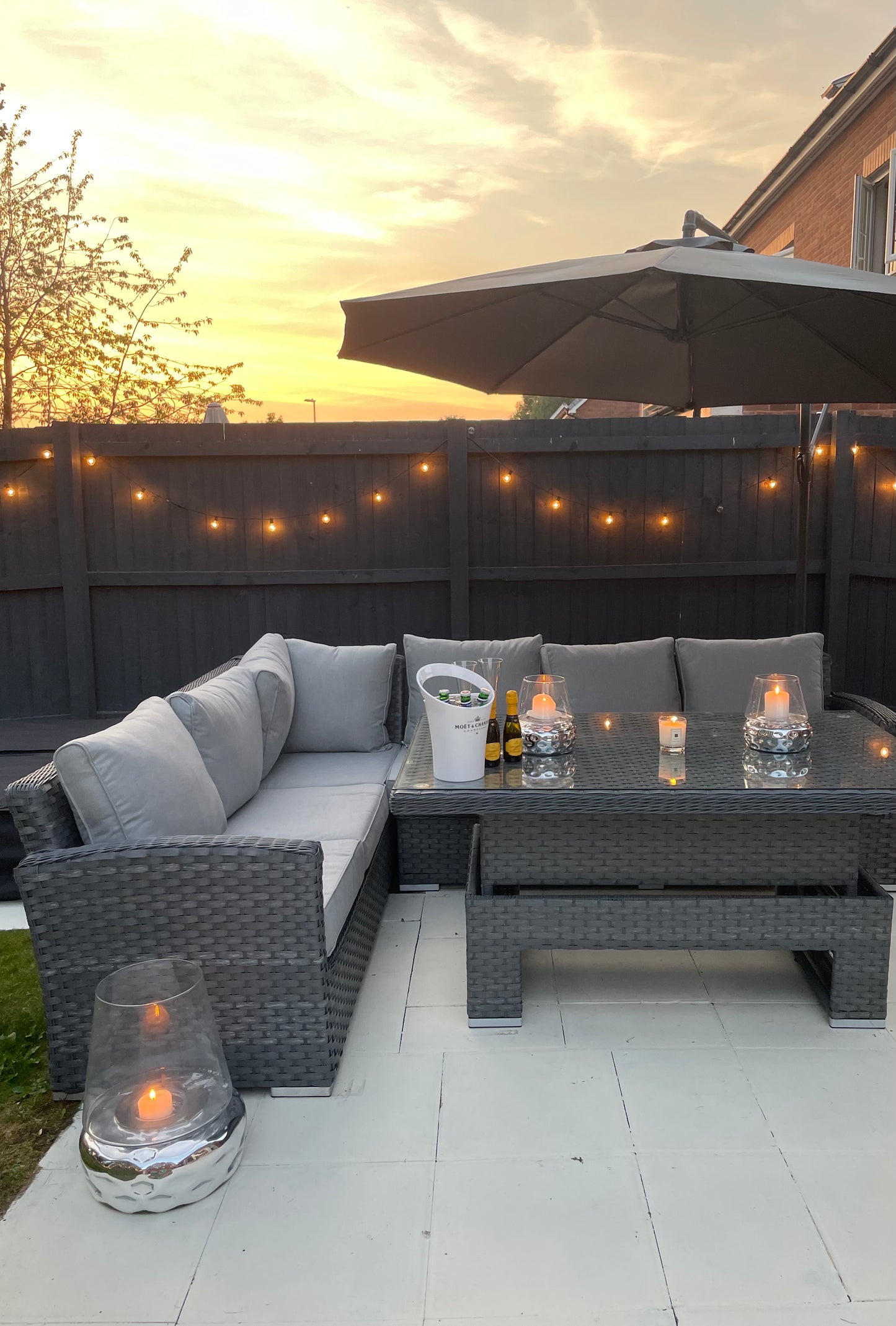 Monte Carlo Grey Rattan Corner Sofa Garden Dining Set With Rising Table - April Pre-Order