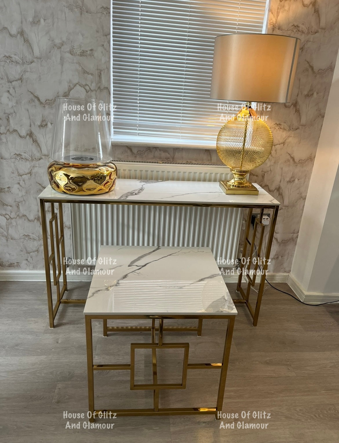 Vogue Gold Console Table with Polar White Sintered Top