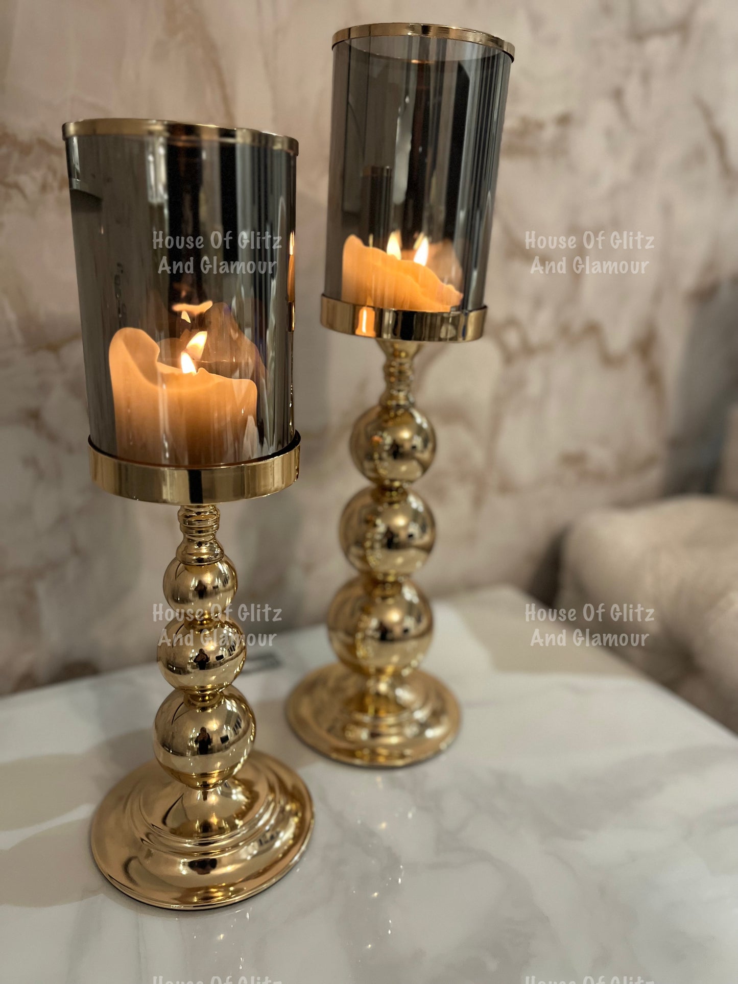 Gold Round Hurricane Candle Holder