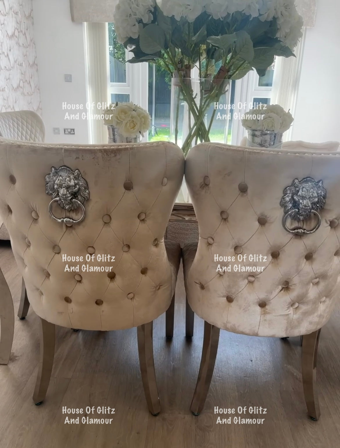 Valentina Cream Velvet Lion Knocker Dining Chair