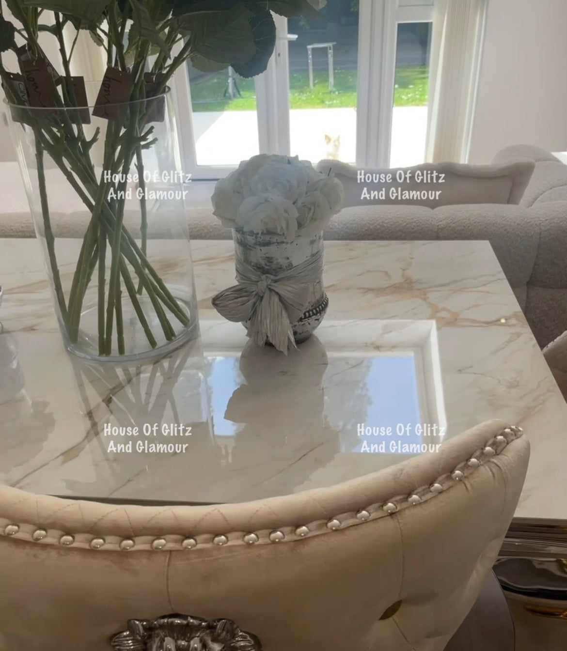 Louis Kata Gold Ceramic & Chrome Dining Table