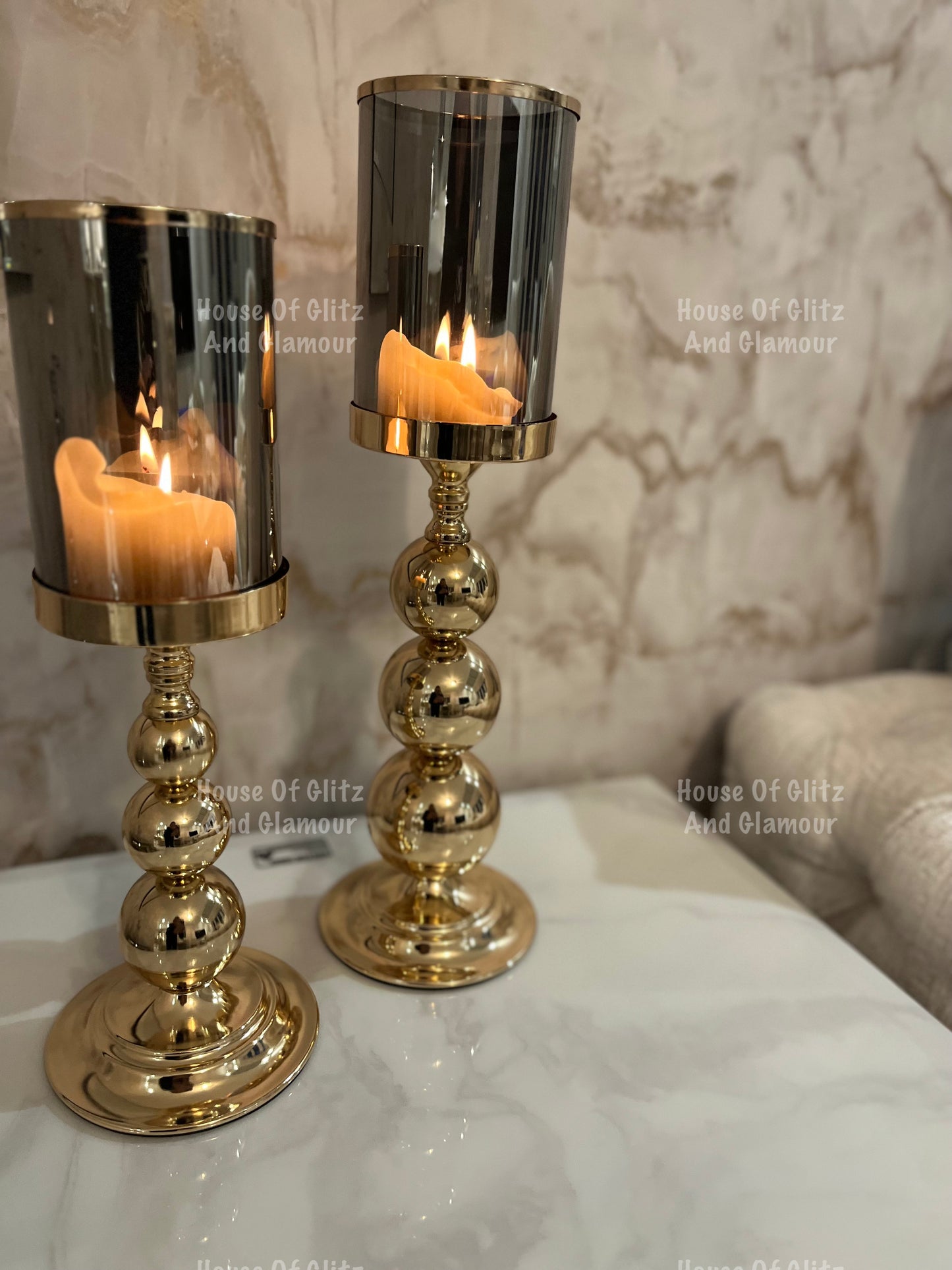 Gold Round Hurricane Candle Holder