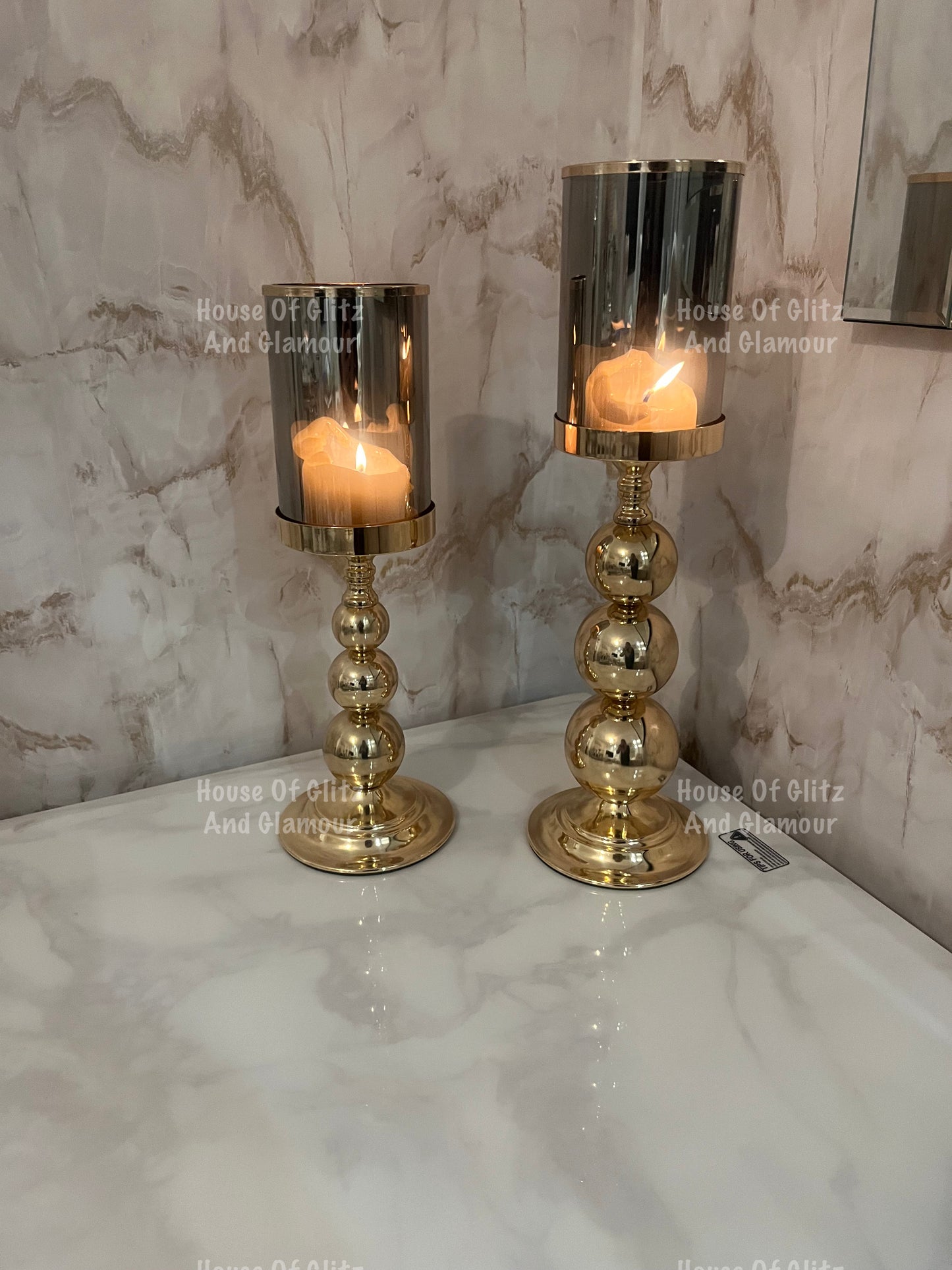 Gold Round Hurricane Candle Holder