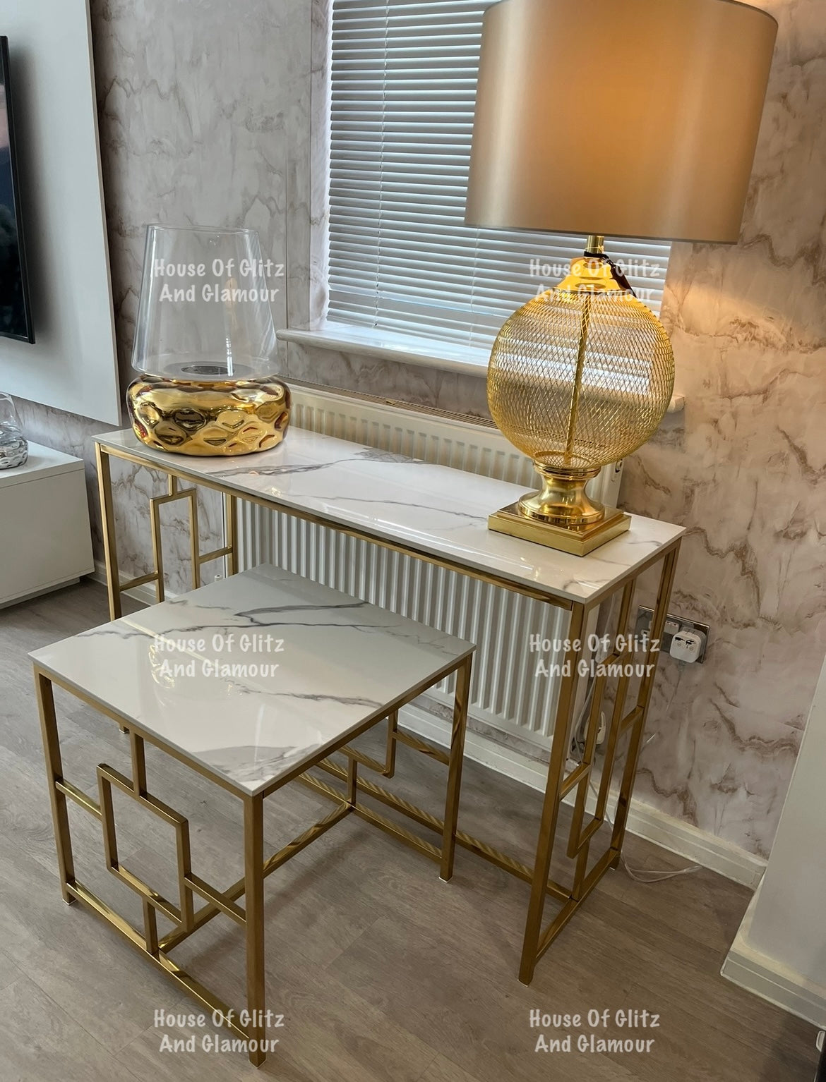 Vogue Gold Console Table with Polar White Sintered Top