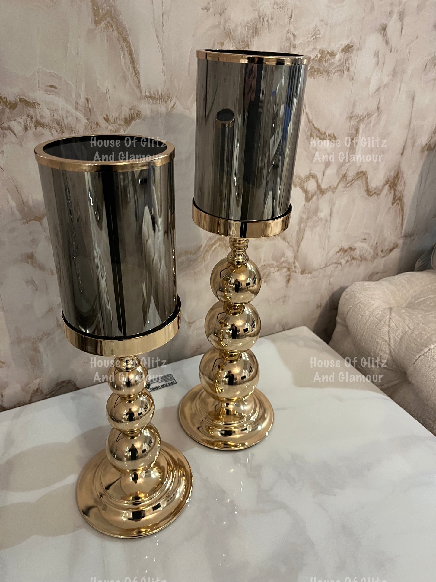 Gold Round Hurricane Candle Holder