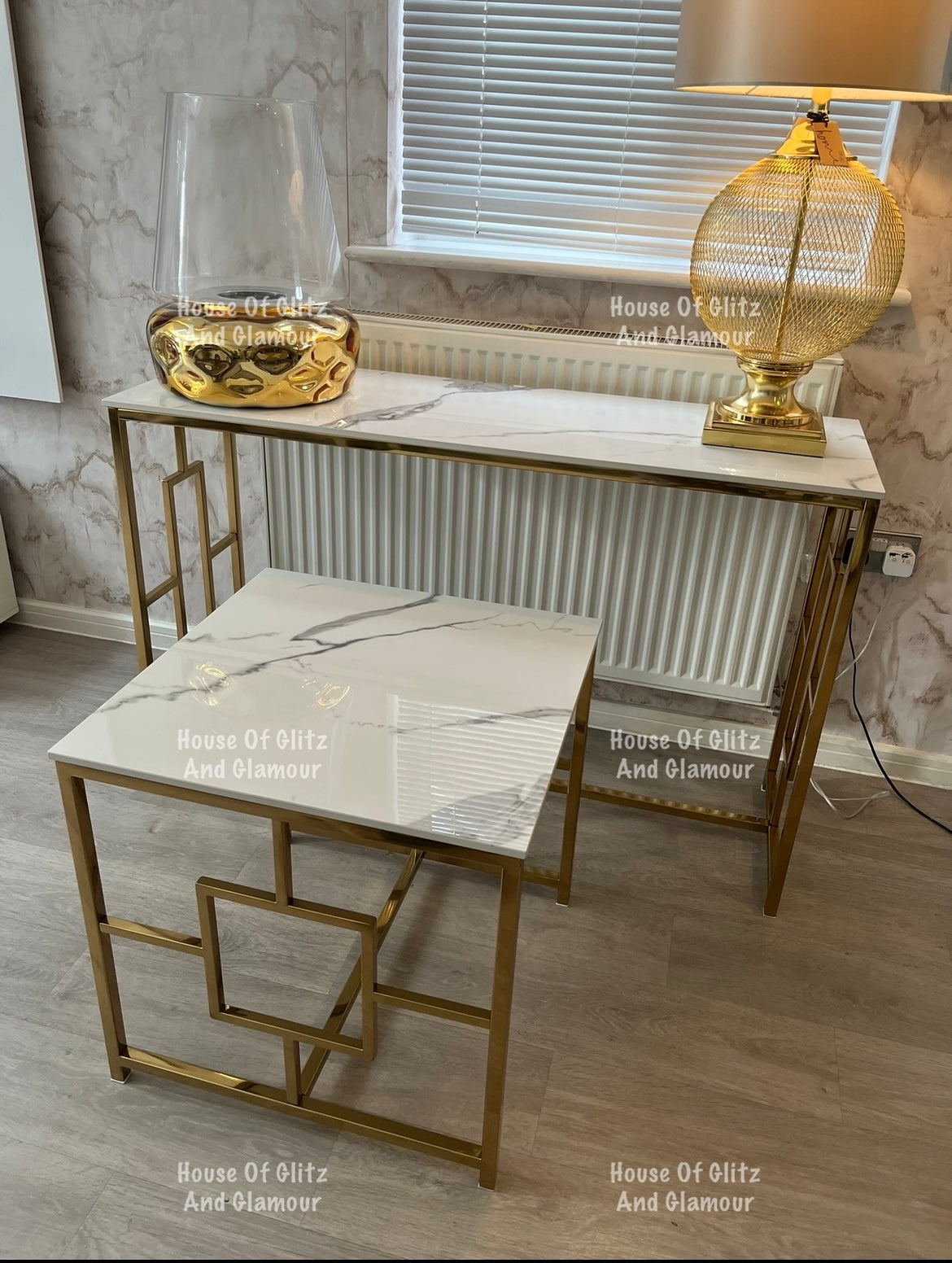 Vogue Gold Console Table with Polar White Sintered Top