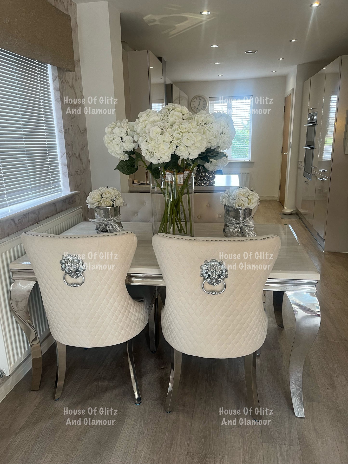 1m, 1.2m, 1.5m Louis + 4 Sofia Ivory Chairs