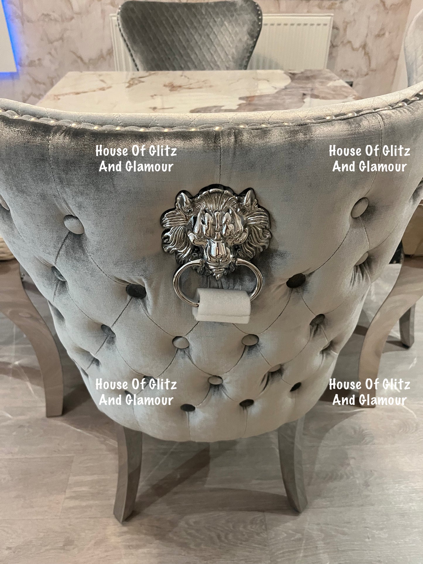 Louis Cream Dining Table With Chrome Legs And Pandora Marble Top