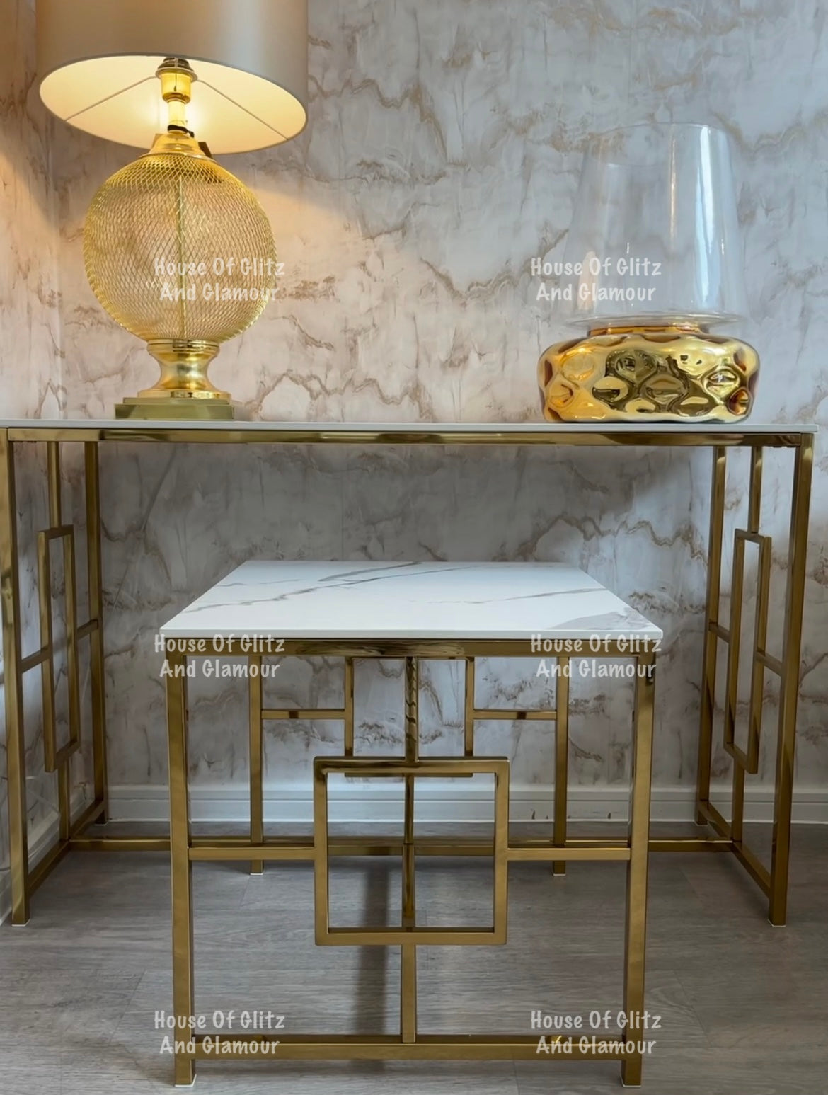 Vogue Gold Console Table with Polar White Sintered Top