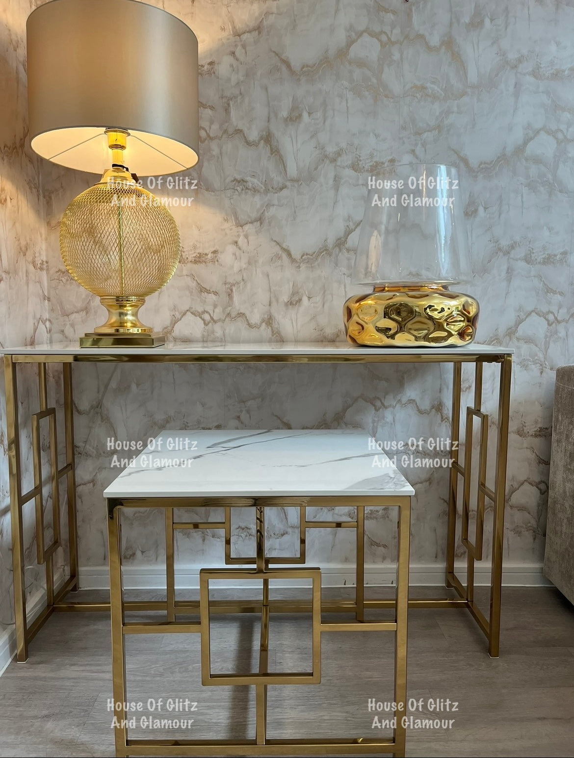 Vogue Gold Console Table with Polar White Sintered Top