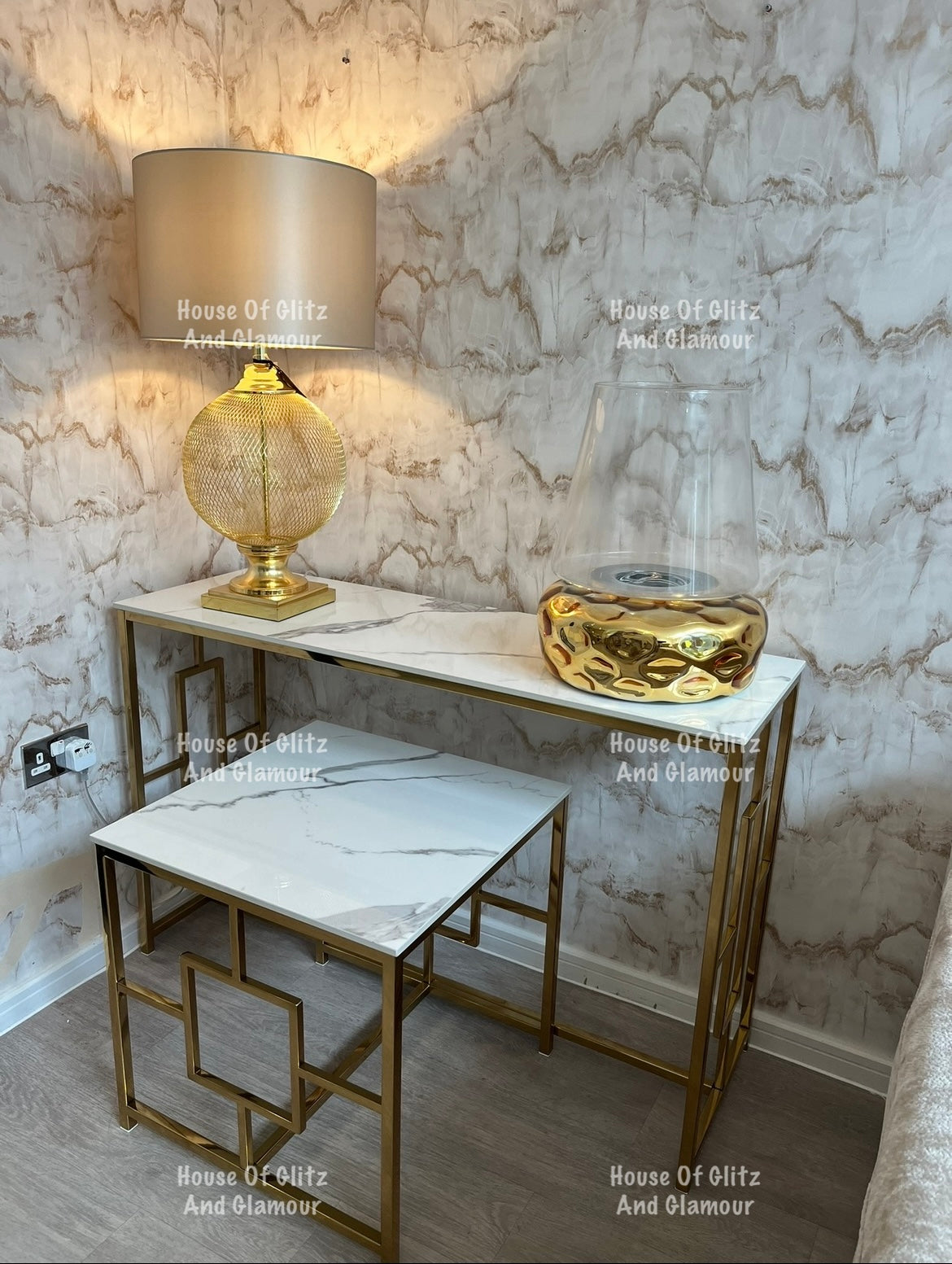 Vogue Gold Console Table with Polar White Sintered Top
