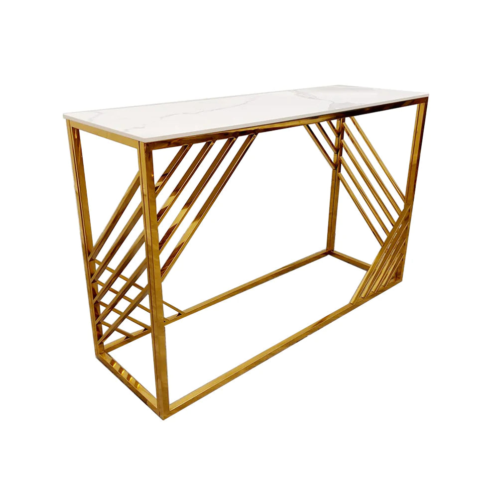 Milano Gold Console Table with Polar White Sintered Top