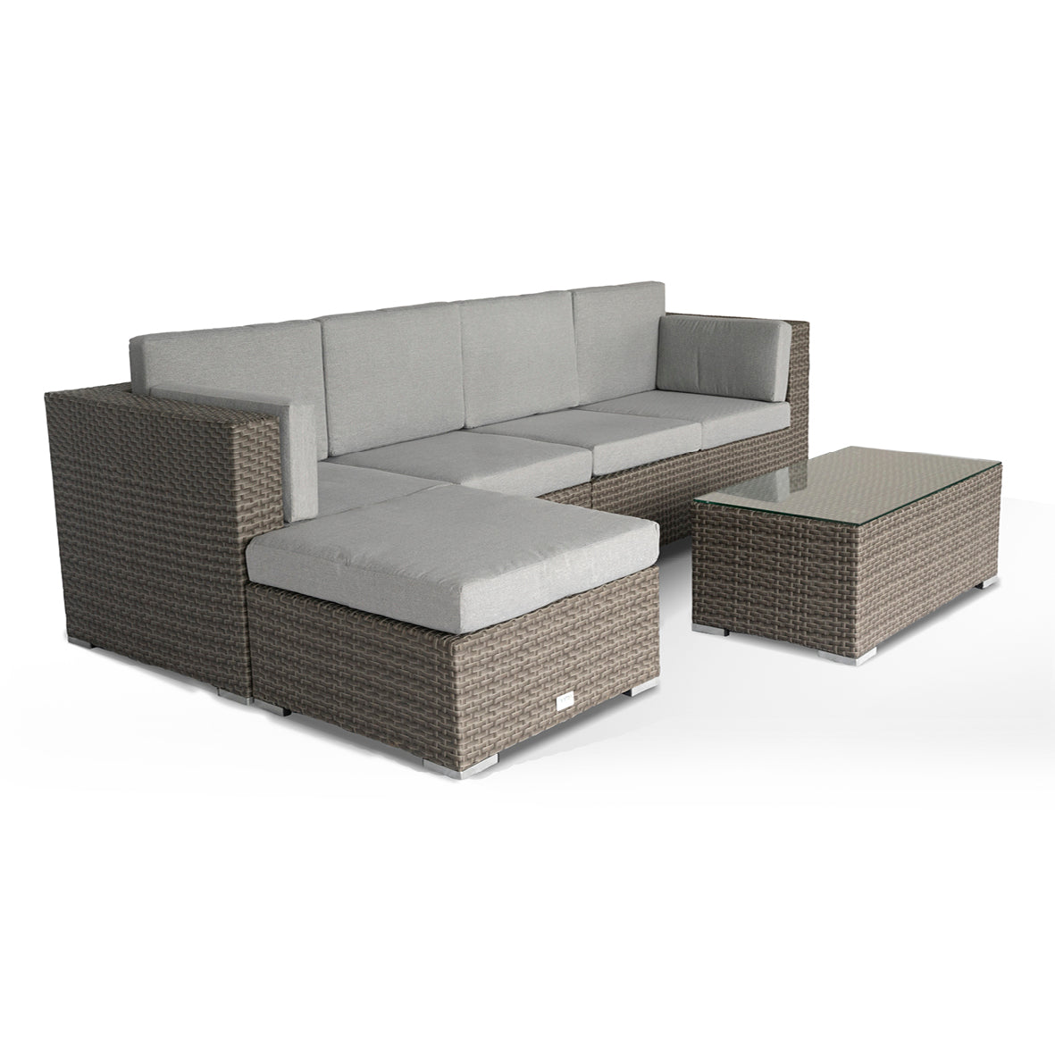 Atlanta Contemporary 4 Seater Rattan Corner Sofa with Large Footstool & Coffee Table
