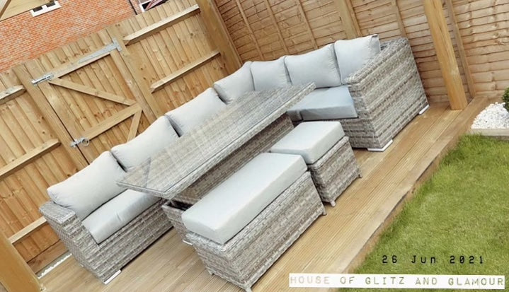 Monte Carlo Rattan Wide Corner Sofa With Rising Dining Table Set In Beige