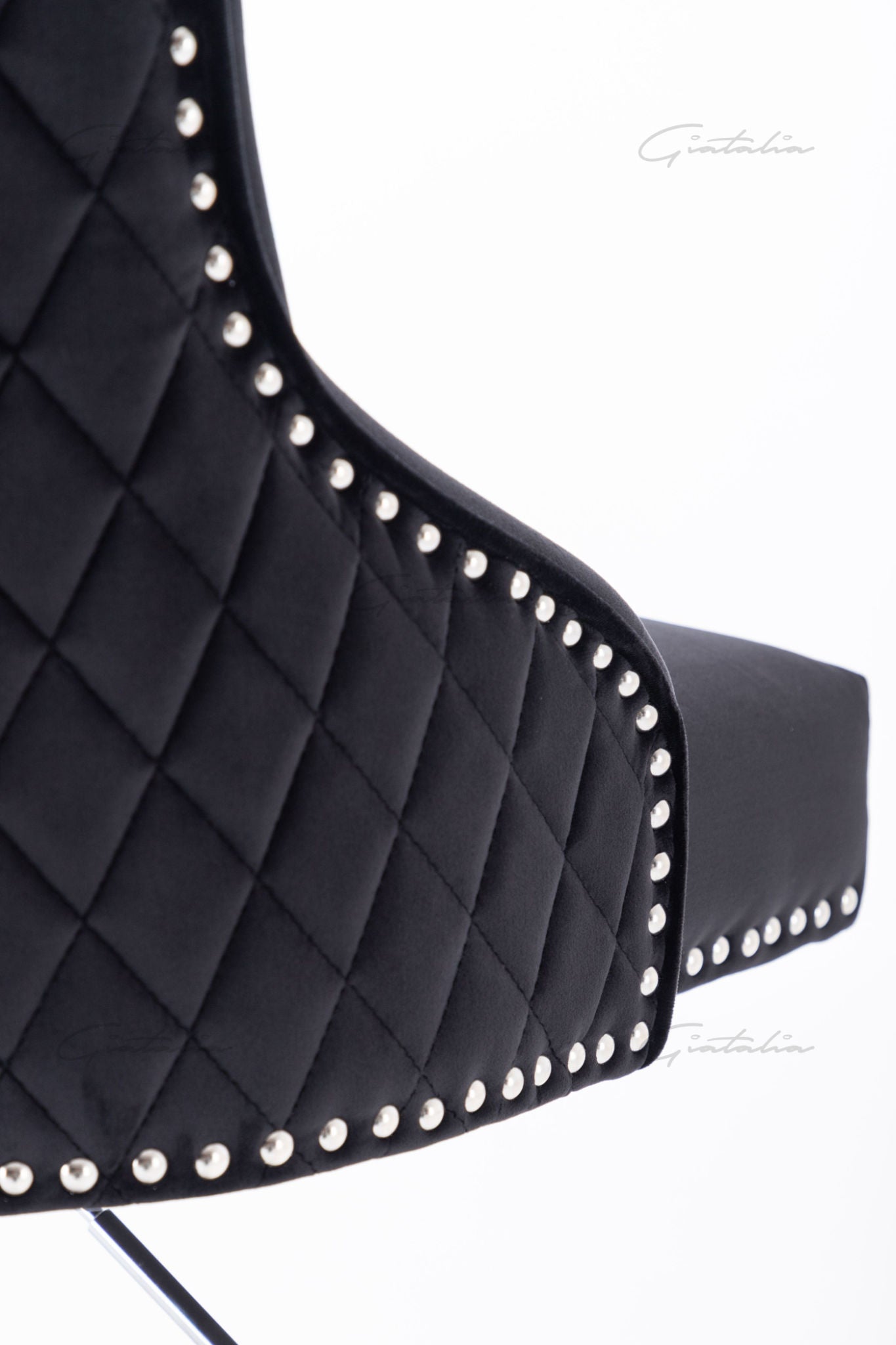 Chelsea Quilted French Velvet Back Lion Head Knocker Chrome Base Stools - BLACK