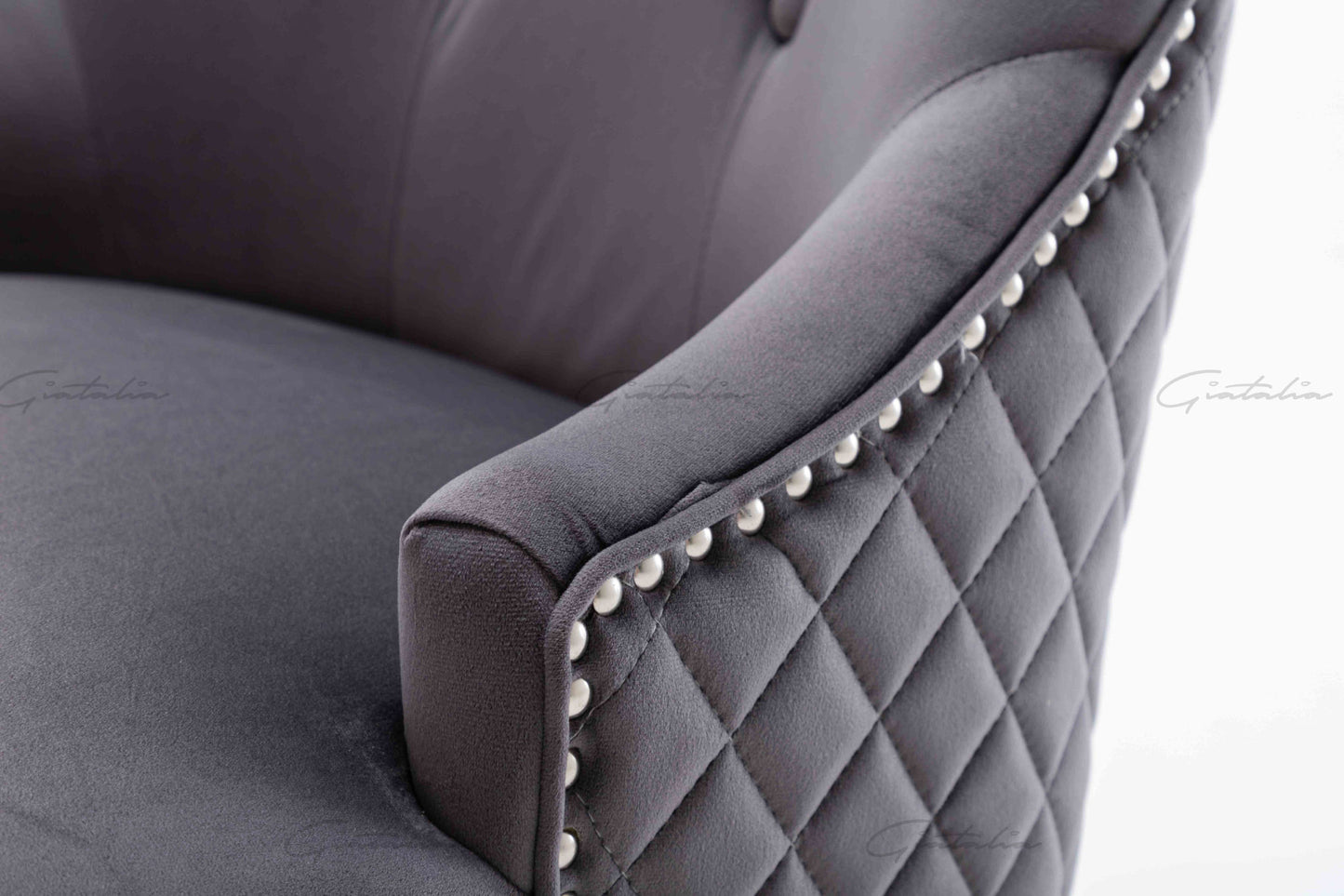 Cheslea Quilted French Velvet Wing Back Lion Head Knocker Chrome Leg Dining Chair - DARK GREY