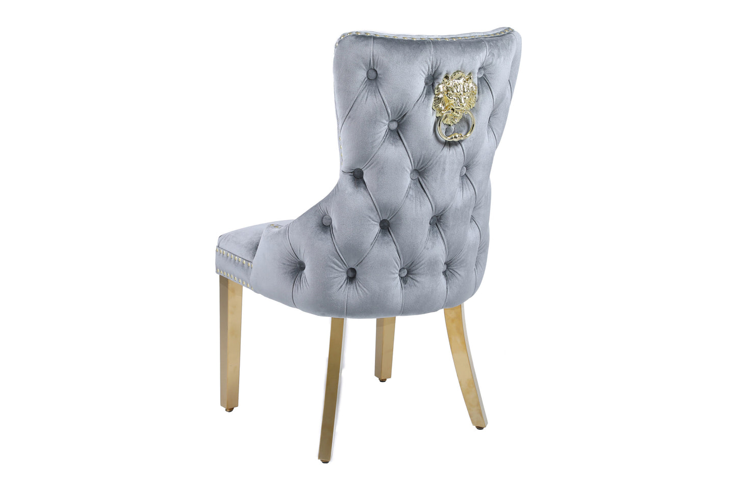 Giselle Grey Gold Lion Knocker Dining Chair