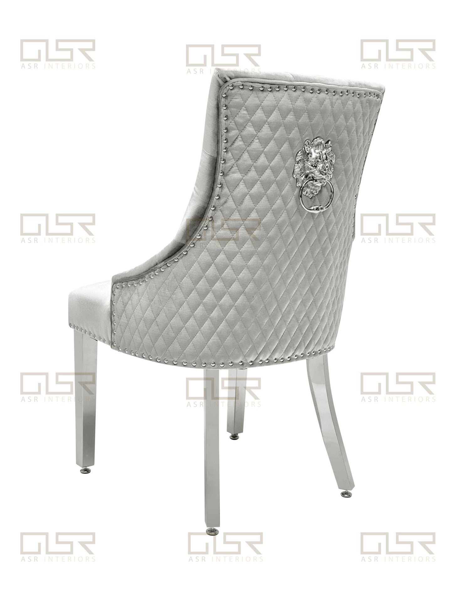 Chelsea Silver Velvet Lion Knocker Dining Chair