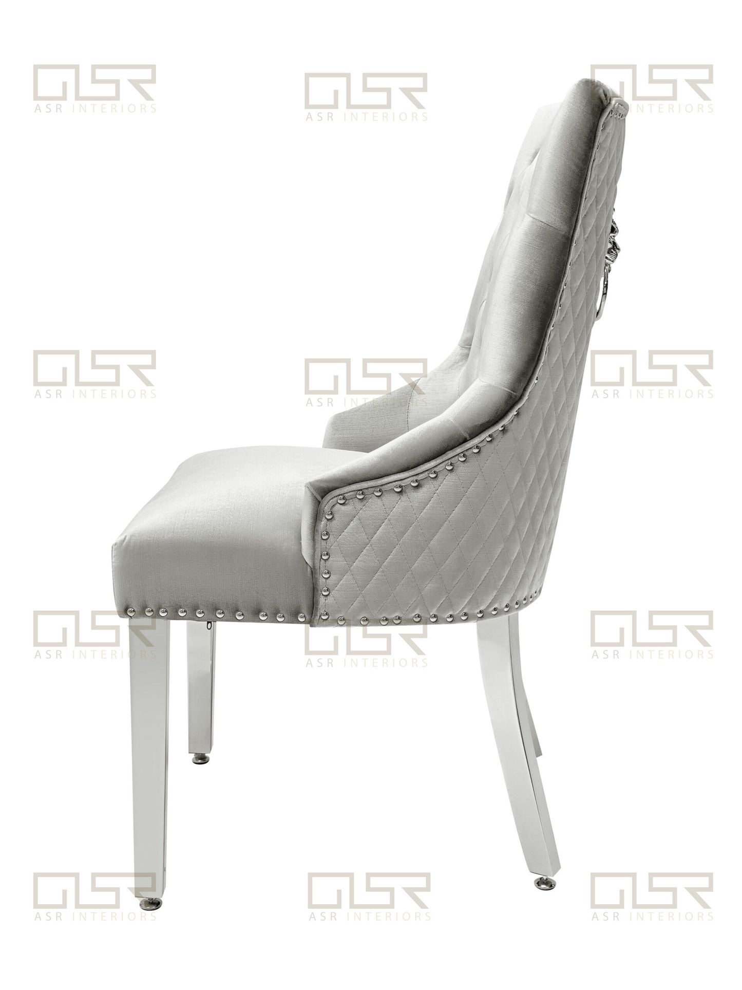 Chelsea Silver Velvet Lion Knocker Dining Chair