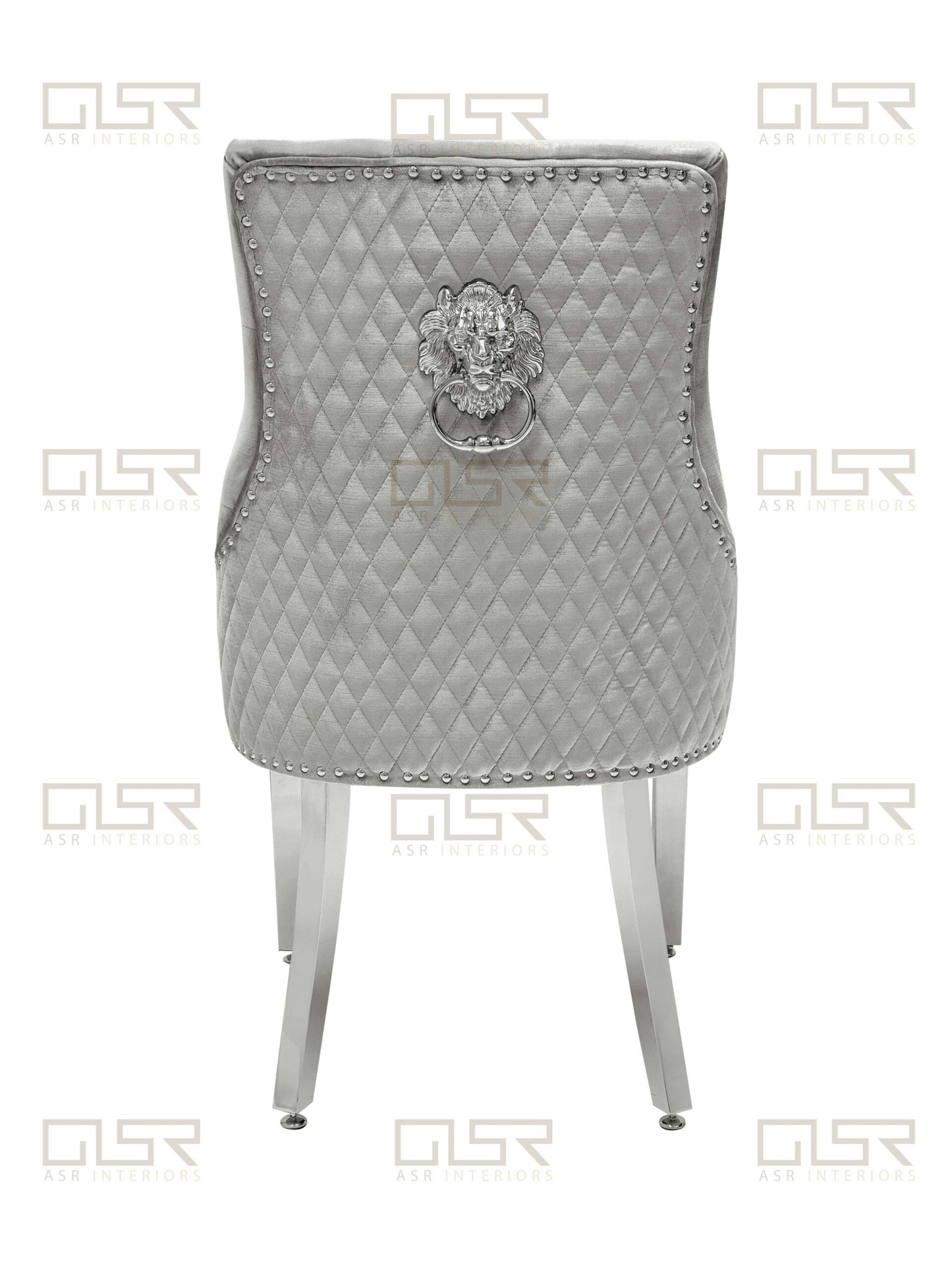 Chelsea Silver Velvet Lion Knocker Dining Chair