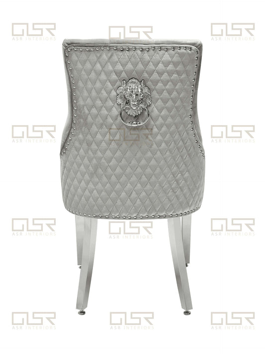 Chelsea Silver Velvet Lion Knocker Dining Chair