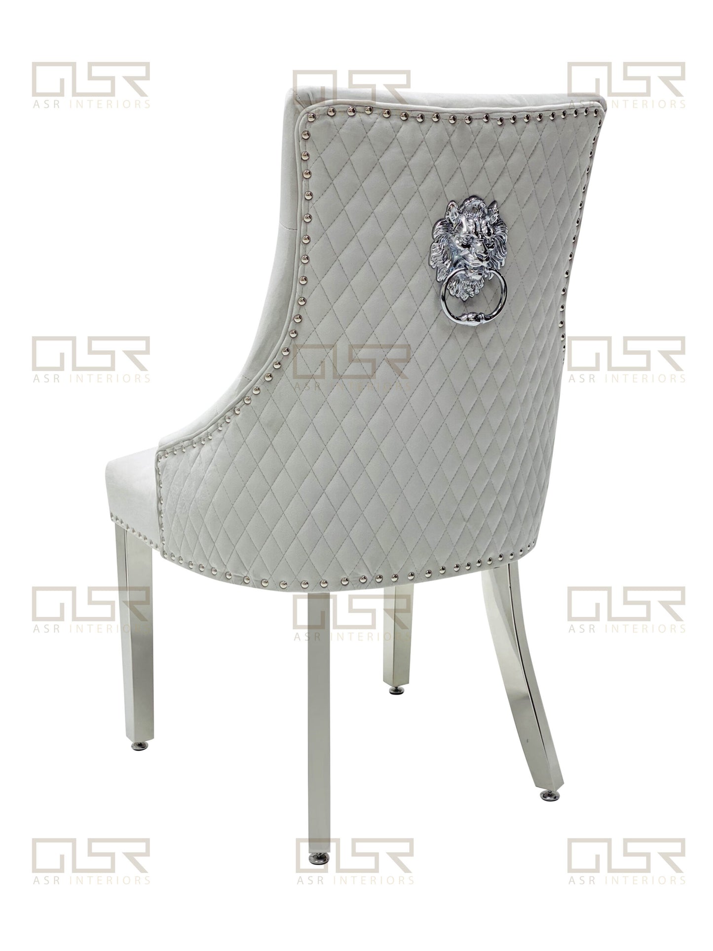 Chelsea Silver Velvet Lion Knocker Dining Chair